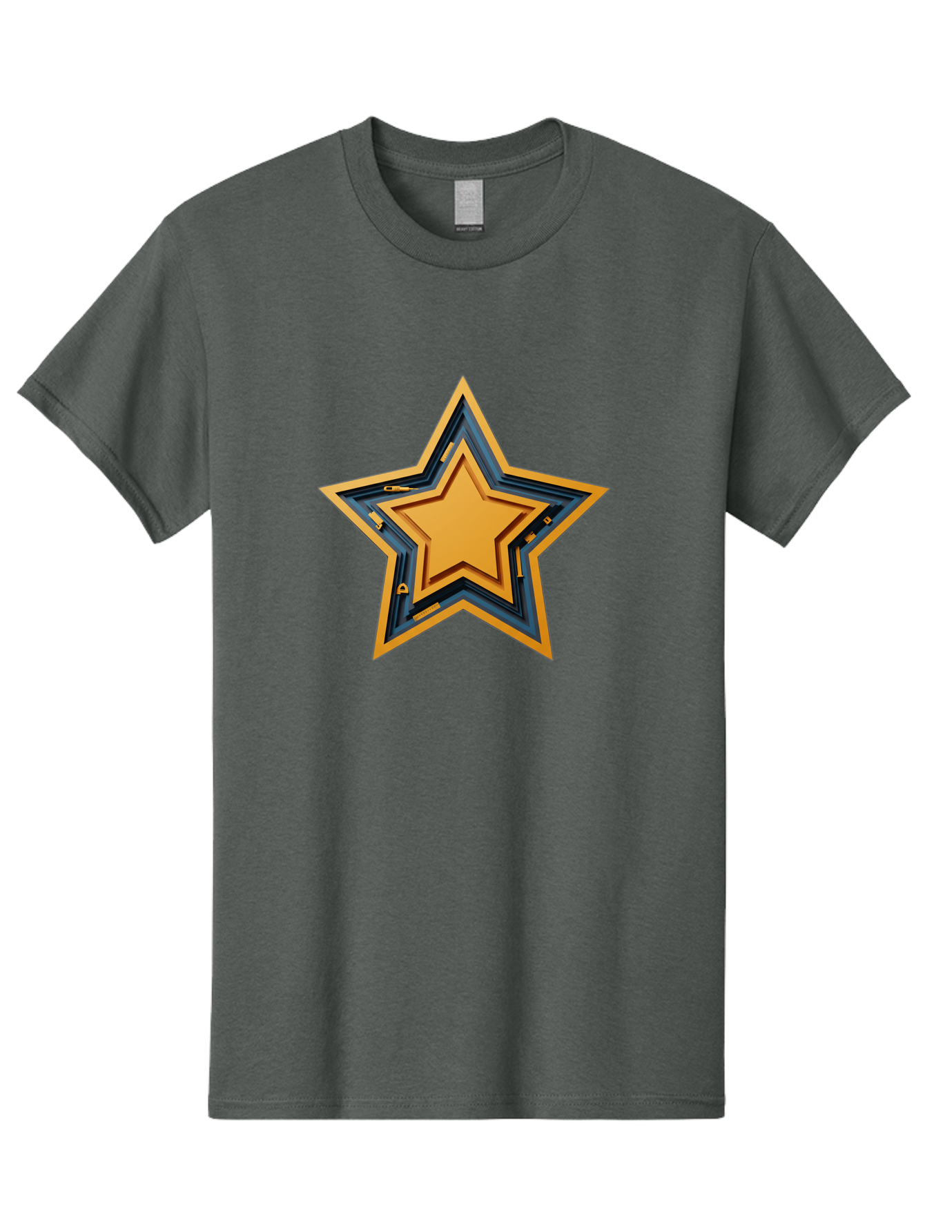 3D-Star Men'S Graphic Tee, 100% Cotton, Comfortable Casual Summer Wear, Machine Washable, Golden Star, Star Symbol, Layered Star, 3D Effect, Golden Color, Blue Outline, Star Icon, Emblem Design, Logo Graphic, Graphic Element Bac576