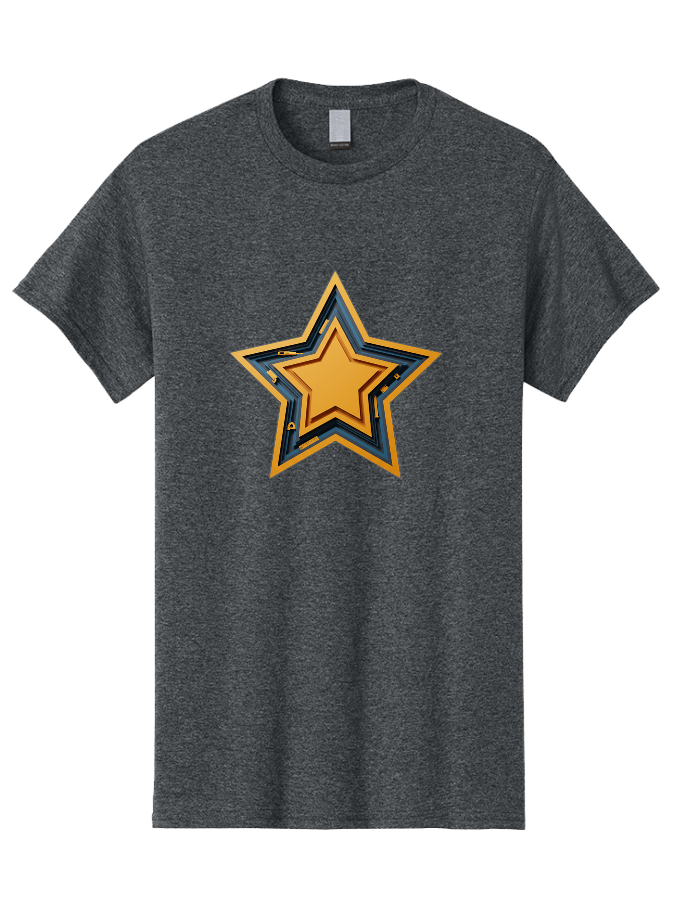3D-Star Men'S Graphic Tee, 100% Cotton, Comfortable Casual Summer Wear, Machine Washable, Golden Star, Star Symbol, Layered Star, 3D Effect, Golden Color, Blue Outline, Star Icon, Emblem Design, Logo Graphic, Graphic Element Bac576