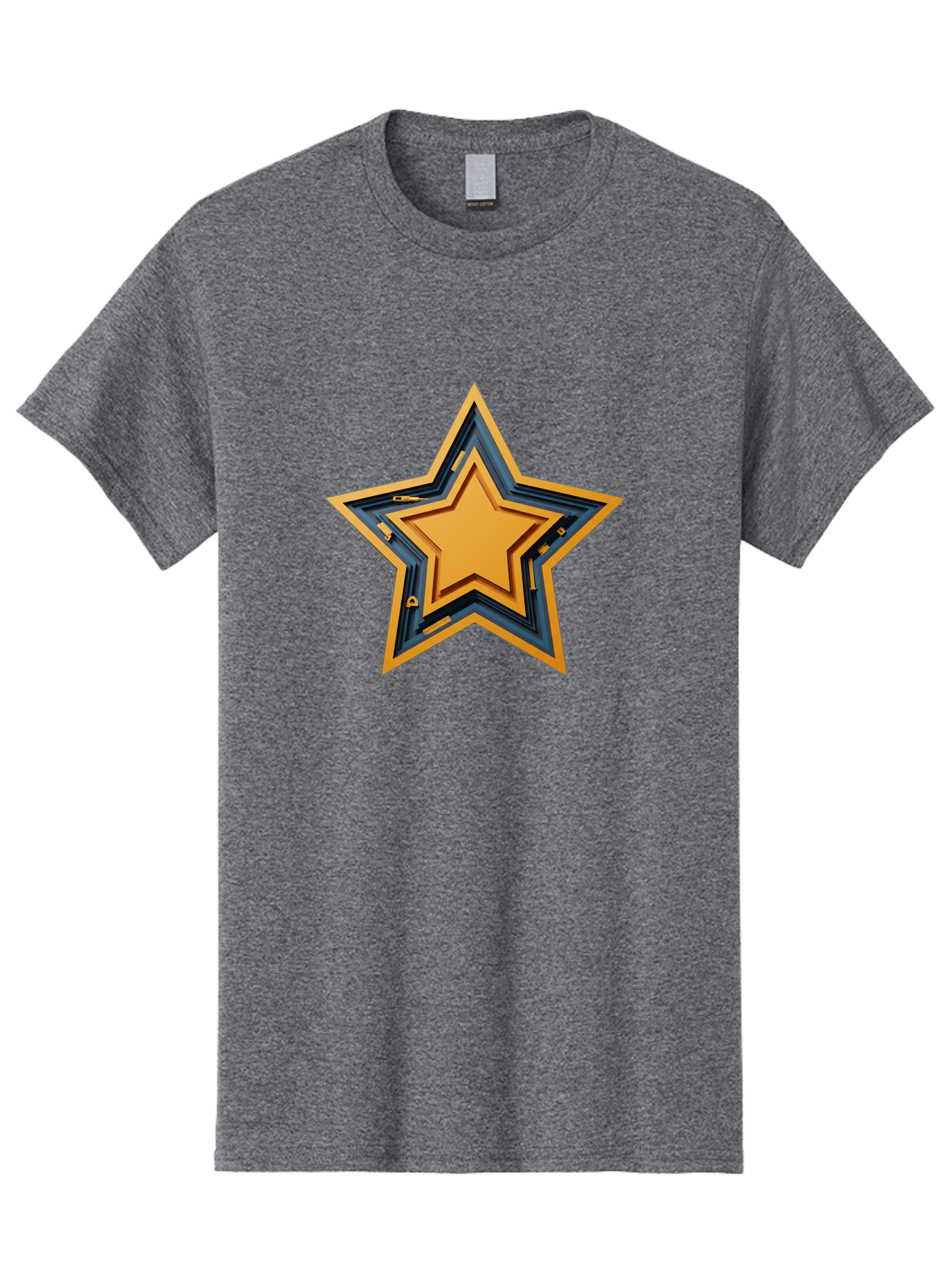 3D-Star Men'S Graphic Tee, 100% Cotton, Comfortable Casual Summer Wear, Machine Washable, Golden Star, Star Symbol, Layered Star, 3D Effect, Golden Color, Blue Outline, Star Icon, Emblem Design, Logo Graphic, Graphic Element Bac576