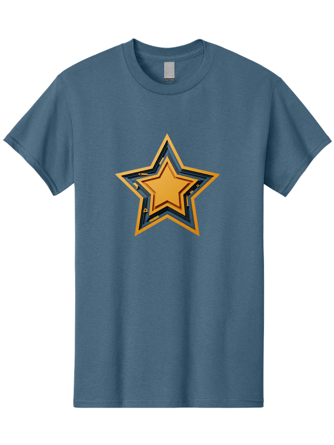 3D-Star Men'S Graphic Tee, 100% Cotton, Comfortable Casual Summer Wear, Machine Washable, Golden Star, Star Symbol, Layered Star, 3D Effect, Golden Color, Blue Outline, Star Icon, Emblem Design, Logo Graphic, Graphic Element Bac576