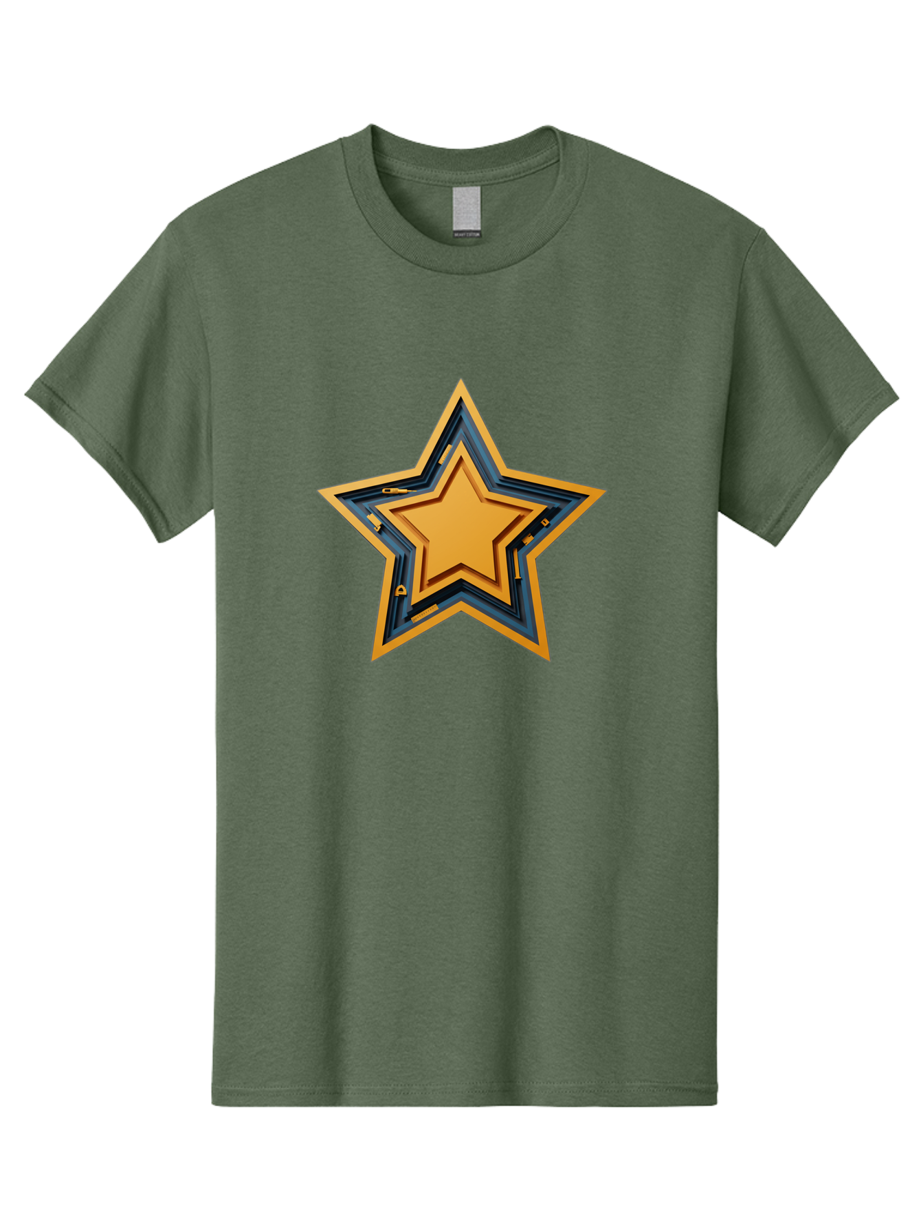 3D-Star Men'S Graphic Tee, 100% Cotton, Comfortable Casual Summer Wear, Machine Washable, Golden Star, Star Symbol, Layered Star, 3D Effect, Golden Color, Blue Outline, Star Icon, Emblem Design, Logo Graphic, Graphic Element Bac576