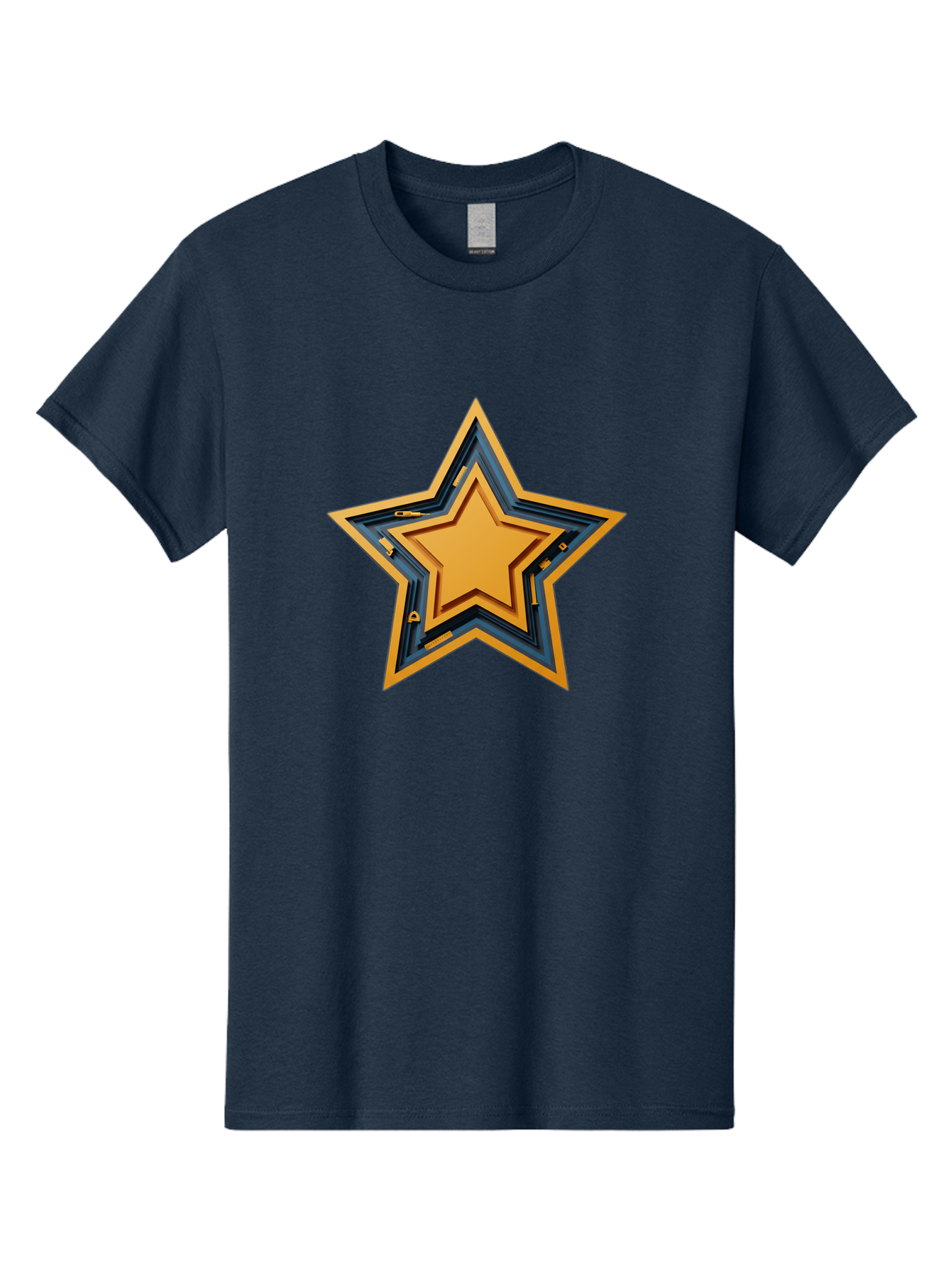 3D-Star Men'S Graphic Tee, 100% Cotton, Comfortable Casual Summer Wear, Machine Washable, Golden Star, Star Symbol, Layered Star, 3D Effect, Golden Color, Blue Outline, Star Icon, Emblem Design, Logo Graphic, Graphic Element Bac576