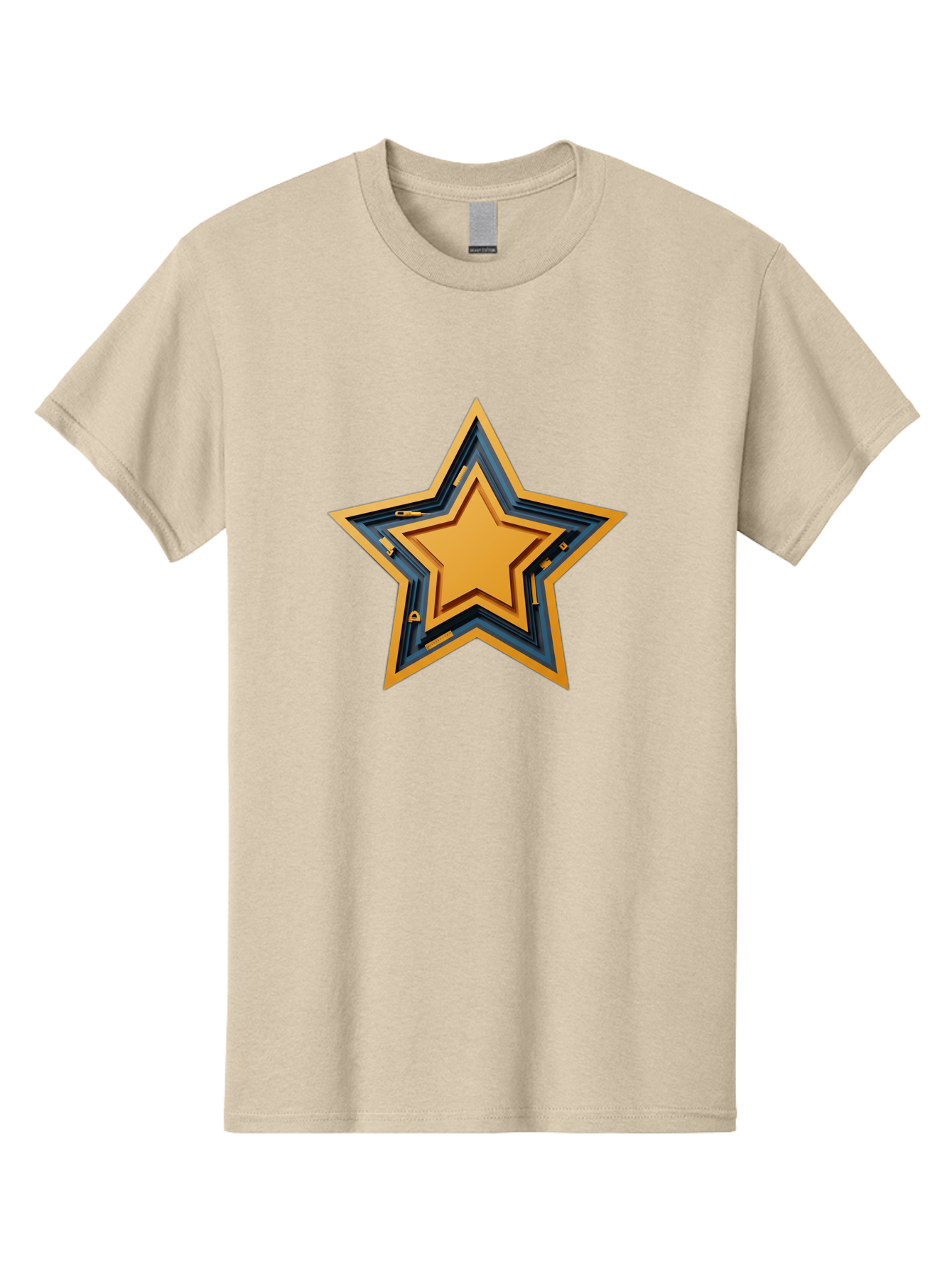 3D-Star Men'S Graphic Tee, 100% Cotton, Comfortable Casual Summer Wear, Machine Washable, Golden Star, Star Symbol, Layered Star, 3D Effect, Golden Color, Blue Outline, Star Icon, Emblem Design, Logo Graphic, Graphic Element Bac576