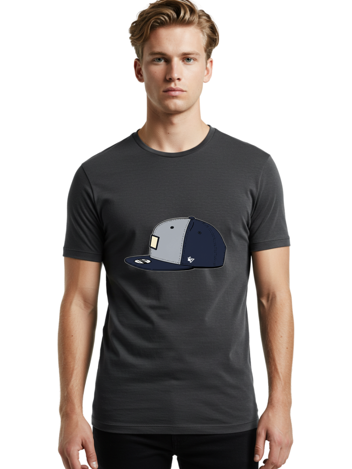 47-Snapback-Hat Men'S Graphic Tee, 100% Cotton, Comfortable Casual Summer Wear, Machine Washable, Baseball Cap, Snapback Hat, 47 Brand Clothing, Streetwear Fashion, Casual Style, Navy Blue Cap, Grey And Navy Color Combination, White Logo, Bac577