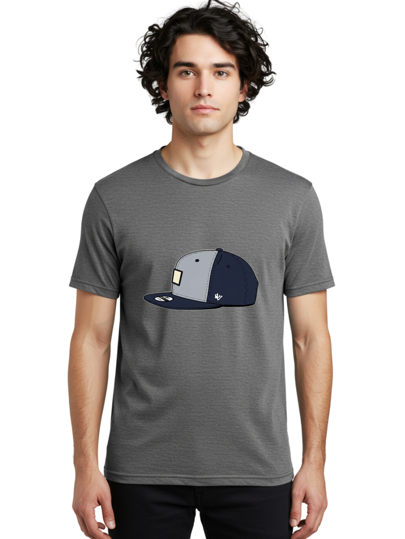 47-Snapback-Hat Men'S Graphic Tee, 100% Cotton, Comfortable Casual Summer Wear, Machine Washable, Baseball Cap, Snapback Hat, 47 Brand Clothing, Streetwear Fashion, Casual Style, Navy Blue Cap, Grey And Navy Color Combination, White Logo, Bac577