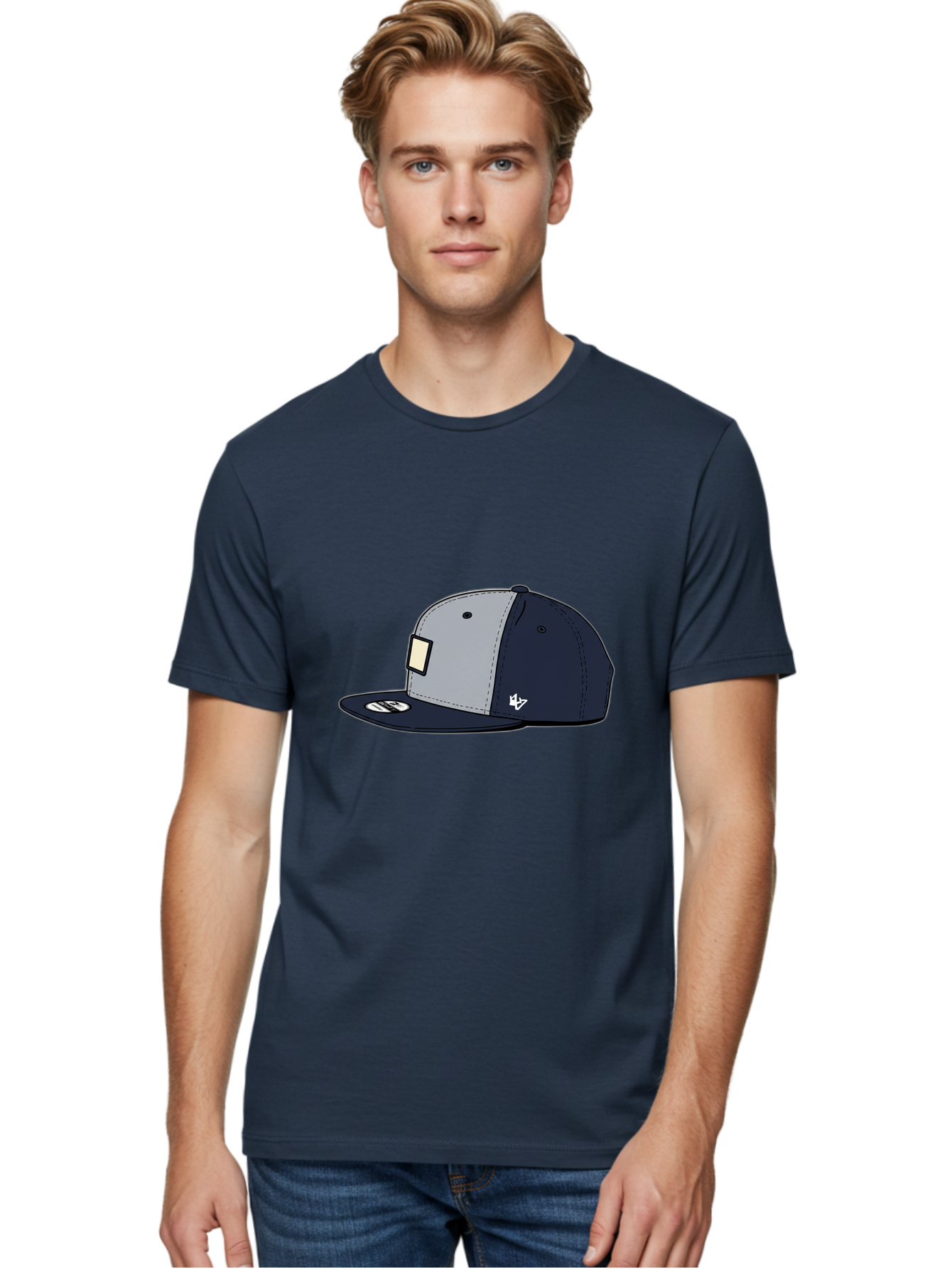 47-Snapback-Hat Men'S Graphic Tee, 100% Cotton, Comfortable Casual Summer Wear, Machine Washable, Baseball Cap, Snapback Hat, 47 Brand Clothing, Streetwear Fashion, Casual Style, Navy Blue Cap, Grey And Navy Color Combination, White Logo, Bac577