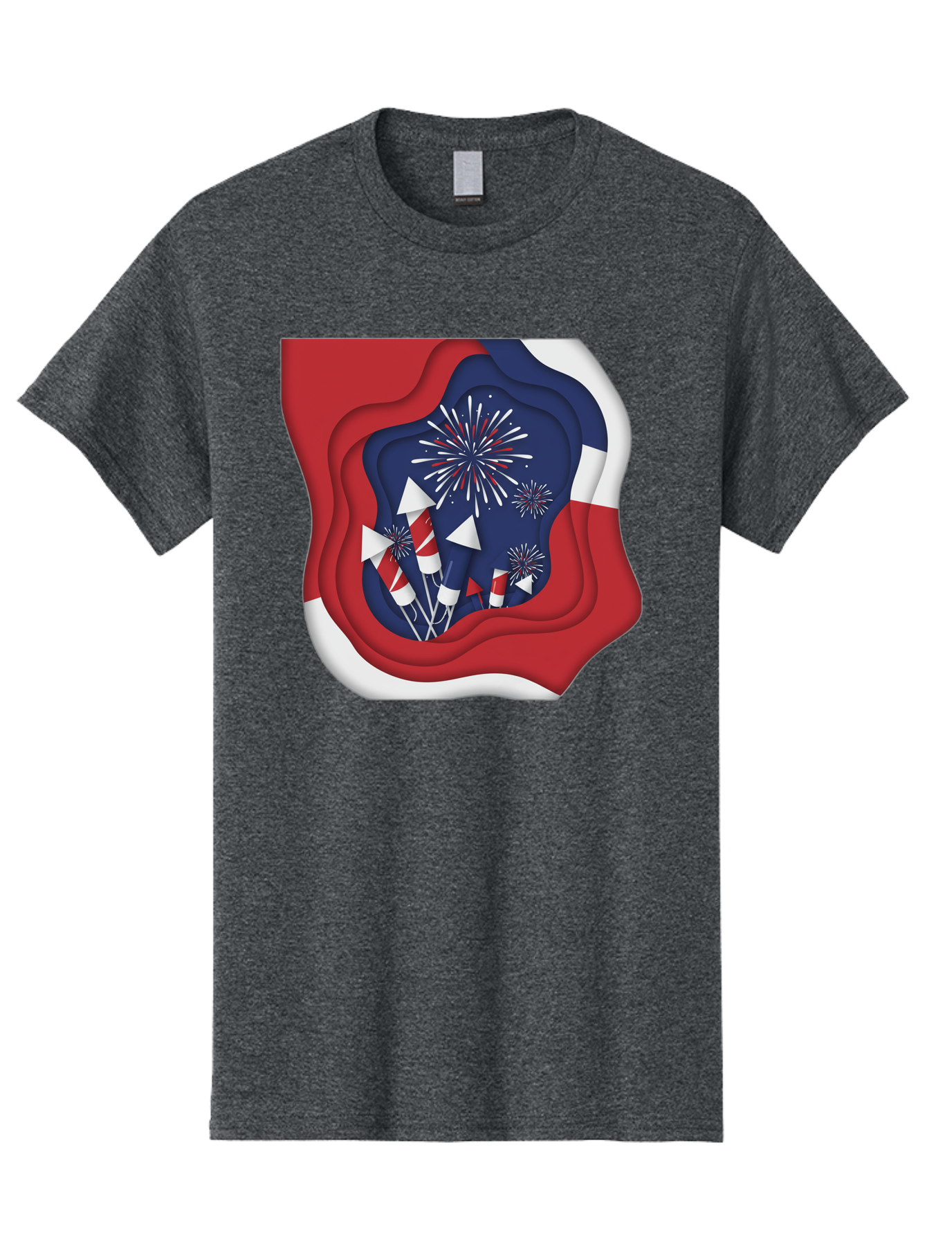 4Th-Of-July-Fireworks Men'S Graphic Tee, 100% Cotton, Comfortable Casual Summer Wear, Machine Washable, 4Th Of July Celebration, Fireworks Display, Patriotic Decor, Red White And Blue, Independence Day, Festive Atmosphere, Layered Paper Art, Bac578