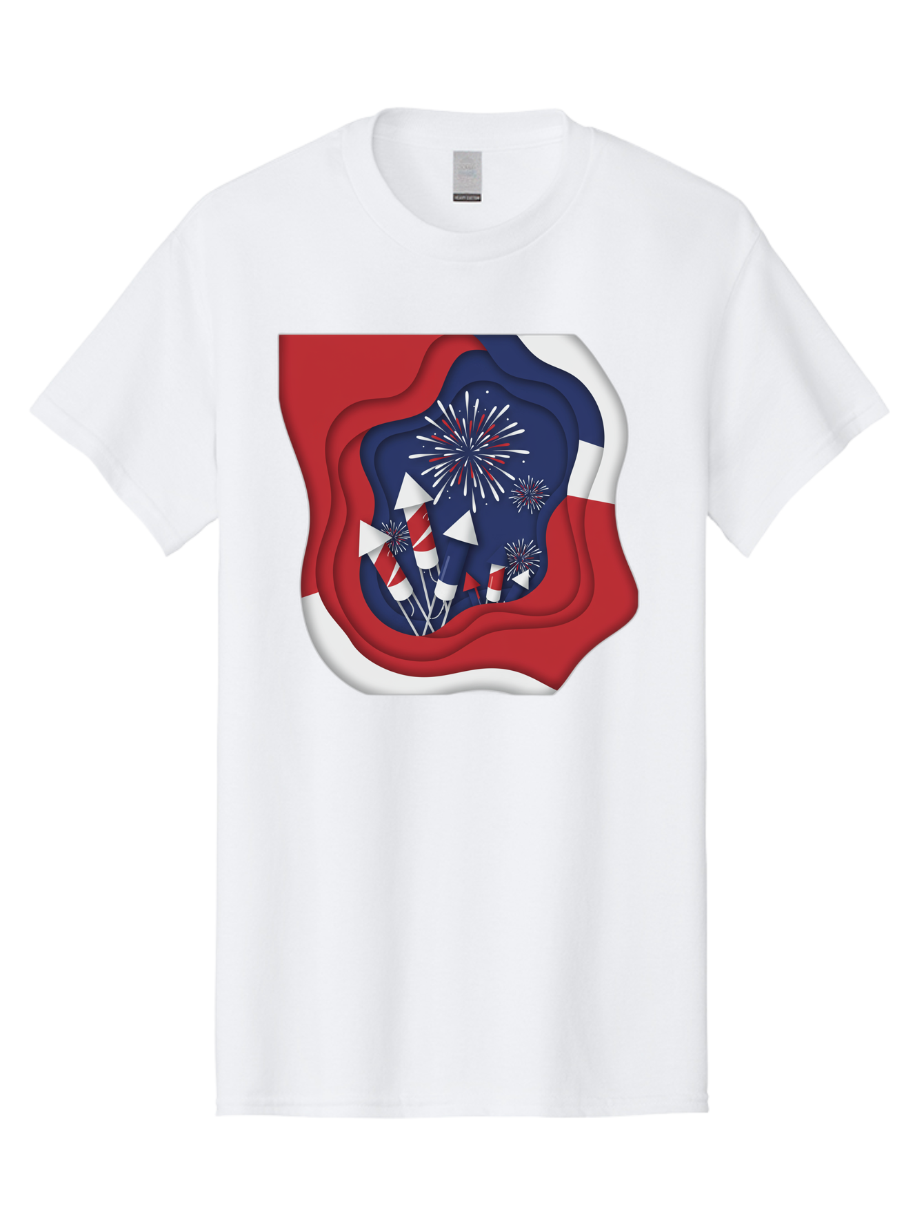 4Th-Of-July-Fireworks Men'S Graphic Tee, 100% Cotton, Comfortable Casual Summer Wear, Machine Washable, 4Th Of July Celebration, Fireworks Display, Patriotic Decor, Red White And Blue, Independence Day, Festive Atmosphere, Layered Paper Art, Bac578