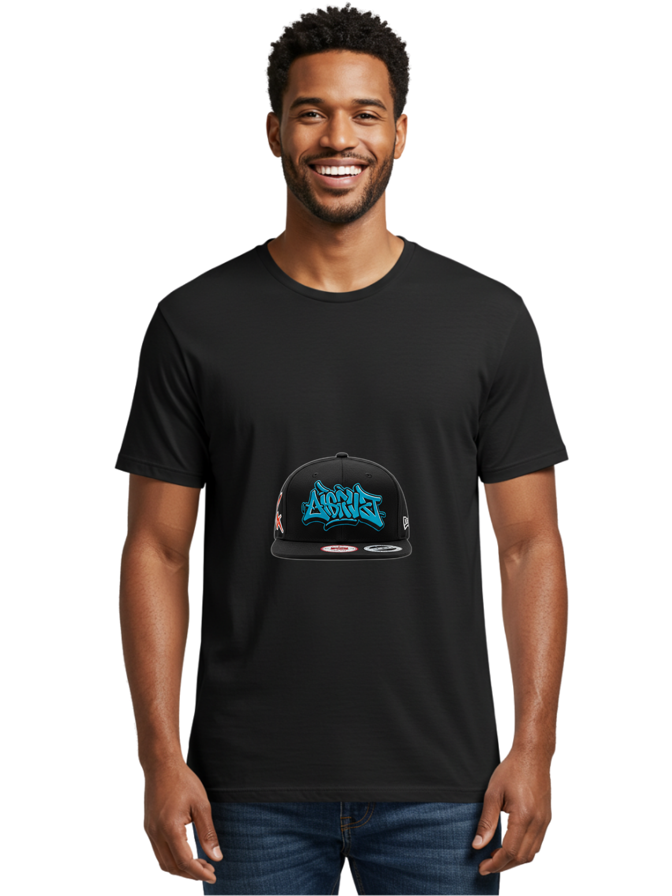 A-Ap-Rocky Men'S Graphic Tee, 100% Cotton, Comfortable Casual Summer Wear, Machine Washable, Black Baseball Cap, A$Ap Rocky Logo, Blue Graffiti Design, Streetwear Fashion, Hip Hop Style, Casual Wear, Trendy Accessories, Snapback Hat Bac579