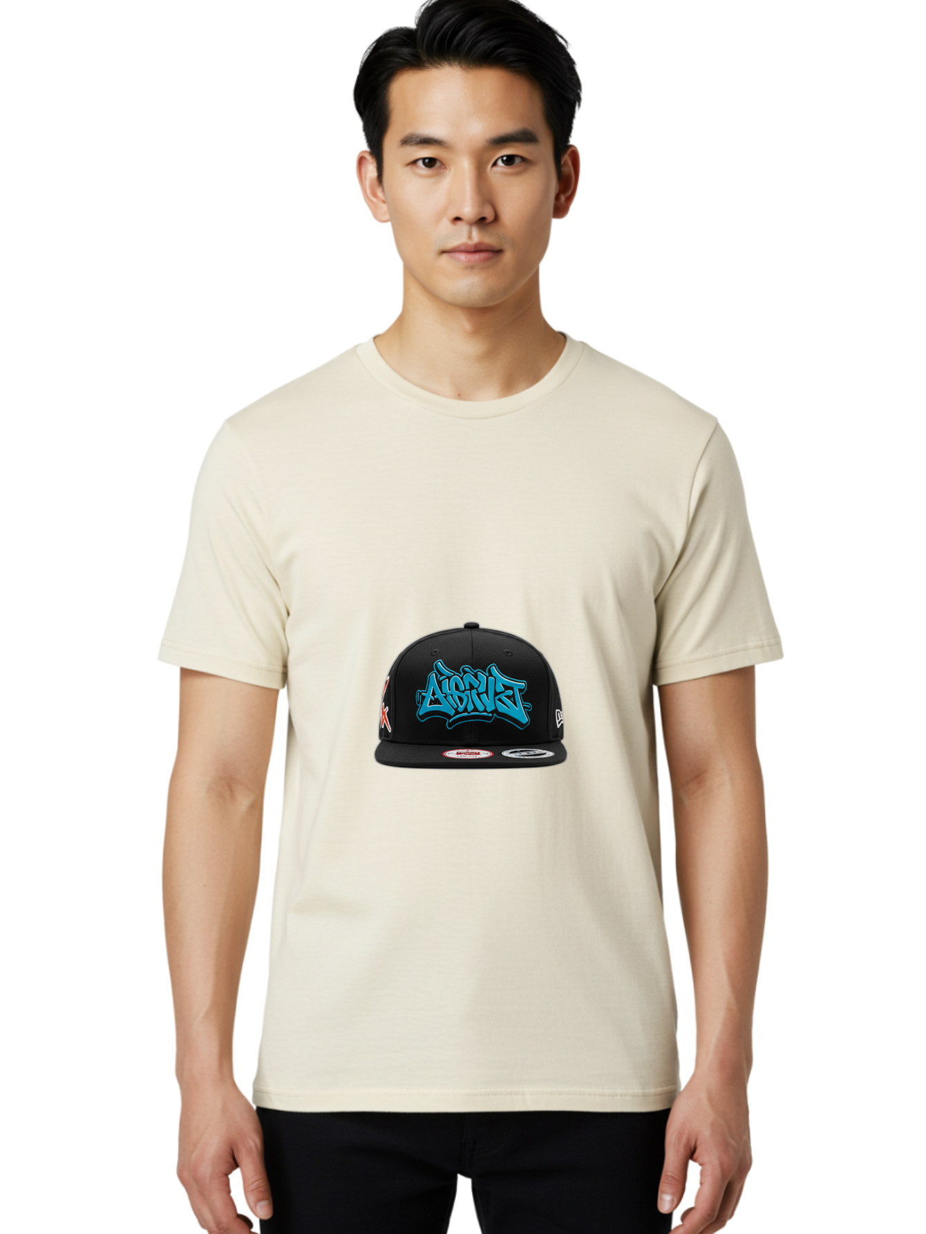 A-Ap-Rocky Men'S Graphic Tee, 100% Cotton, Comfortable Casual Summer Wear, Machine Washable, Black Baseball Cap, A$Ap Rocky Logo, Blue Graffiti Design, Streetwear Fashion, Hip Hop Style, Casual Wear, Trendy Accessories, Snapback Hat Bac579
