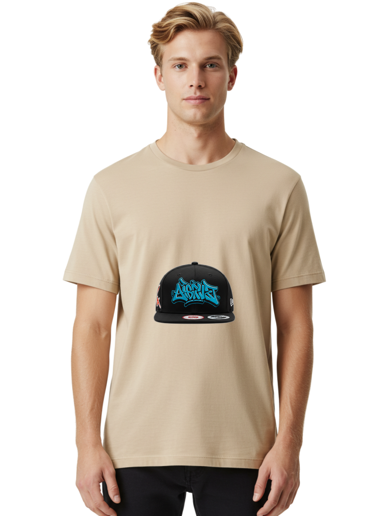 A-Ap-Rocky Men'S Graphic Tee, 100% Cotton, Comfortable Casual Summer Wear, Machine Washable, Black Baseball Cap, A$Ap Rocky Logo, Blue Graffiti Design, Streetwear Fashion, Hip Hop Style, Casual Wear, Trendy Accessories, Snapback Hat Bac579
