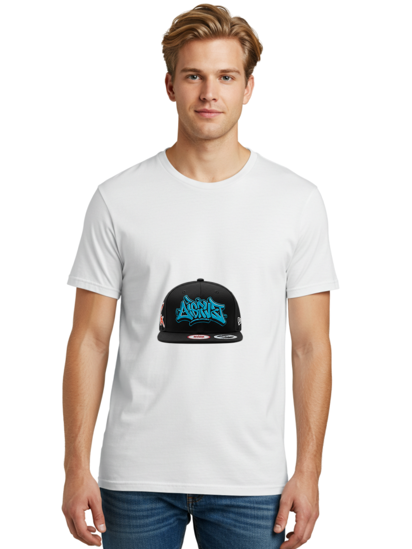 A-Ap-Rocky Men'S Graphic Tee, 100% Cotton, Comfortable Casual Summer Wear, Machine Washable, Black Baseball Cap, A$Ap Rocky Logo, Blue Graffiti Design, Streetwear Fashion, Hip Hop Style, Casual Wear, Trendy Accessories, Snapback Hat Bac579