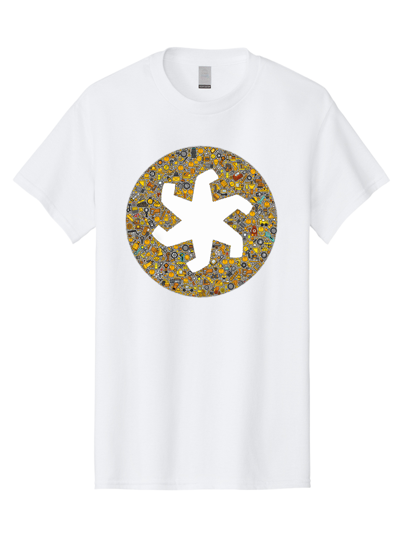 Airplane-Silhouette-Mosaic Men'S Graphic Tee, 100% Cotton, Comfortable Casual Summer Wear, Machine Washable, Airplane Silhouette, Yellow And Gray Mosaic, Machinery Parts, Industrial Theme, Creative Design, Travel Concept, Abstract Art, Bac581