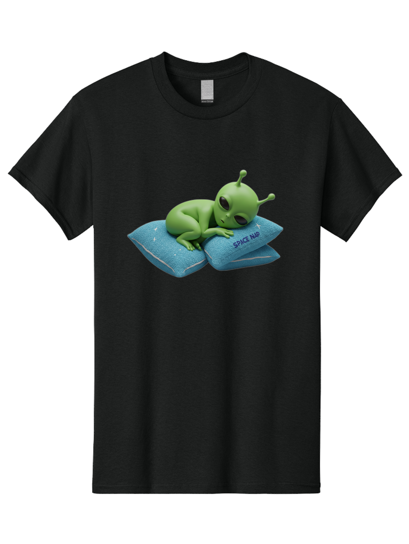 Alien-Sleeping-On-Pillows Men'S Graphic Tee, 100% Cotton, Comfortable Casual Summer Wear, Machine Washable, Alien Resting On Pillows, Extraterrestrial Being, Space Map, Stars, Sleepy Alien, Cute Cartoon Character, 3D Illustration, Funny Meme Bac583