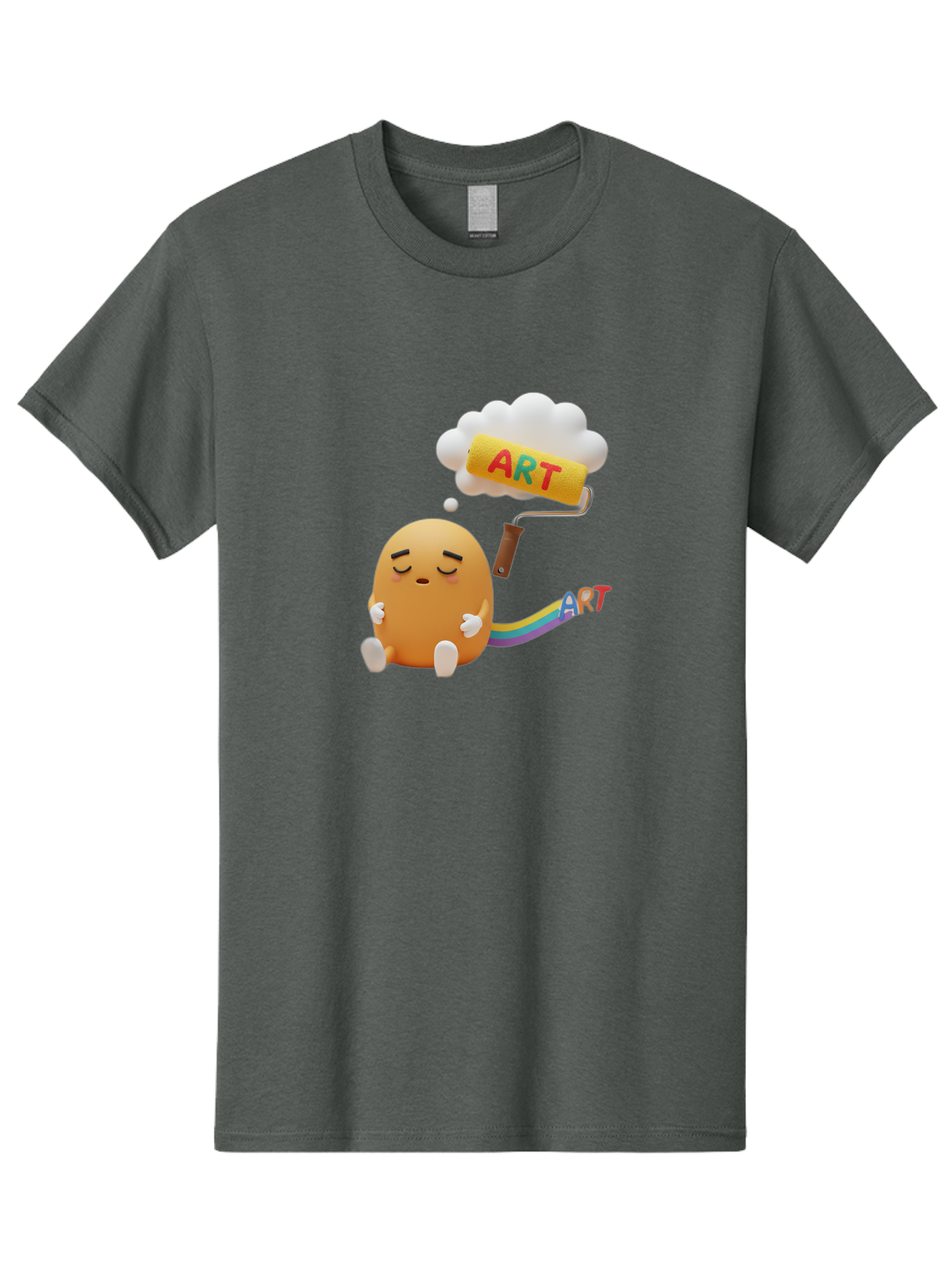 Art Men'S Graphic Tee, 100% Cotton, Comfortable Casual Summer Wear, Machine Washable, Cartoon Character, Creativity Unleashed, Dreamy Thoughts, Paint Roller, Colorful Art, Imagination, Artistic Expression, Vibrant Colors Bac587