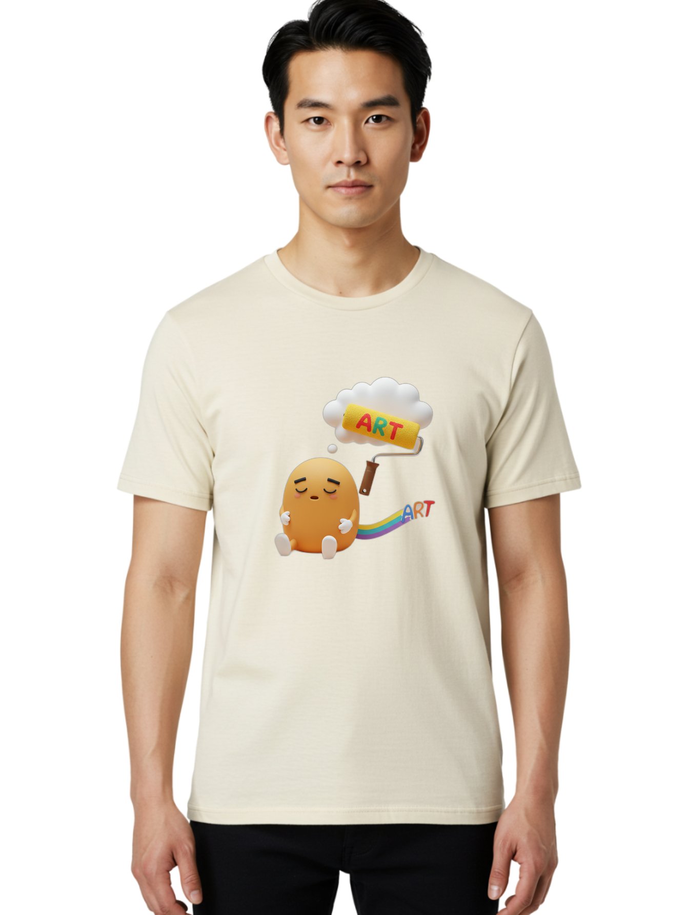 Art Men'S Graphic Tee, 100% Cotton, Comfortable Casual Summer Wear, Machine Washable, Cartoon Character, Creativity Unleashed, Dreamy Thoughts, Paint Roller, Colorful Art, Imagination, Artistic Expression, Vibrant Colors Bac587