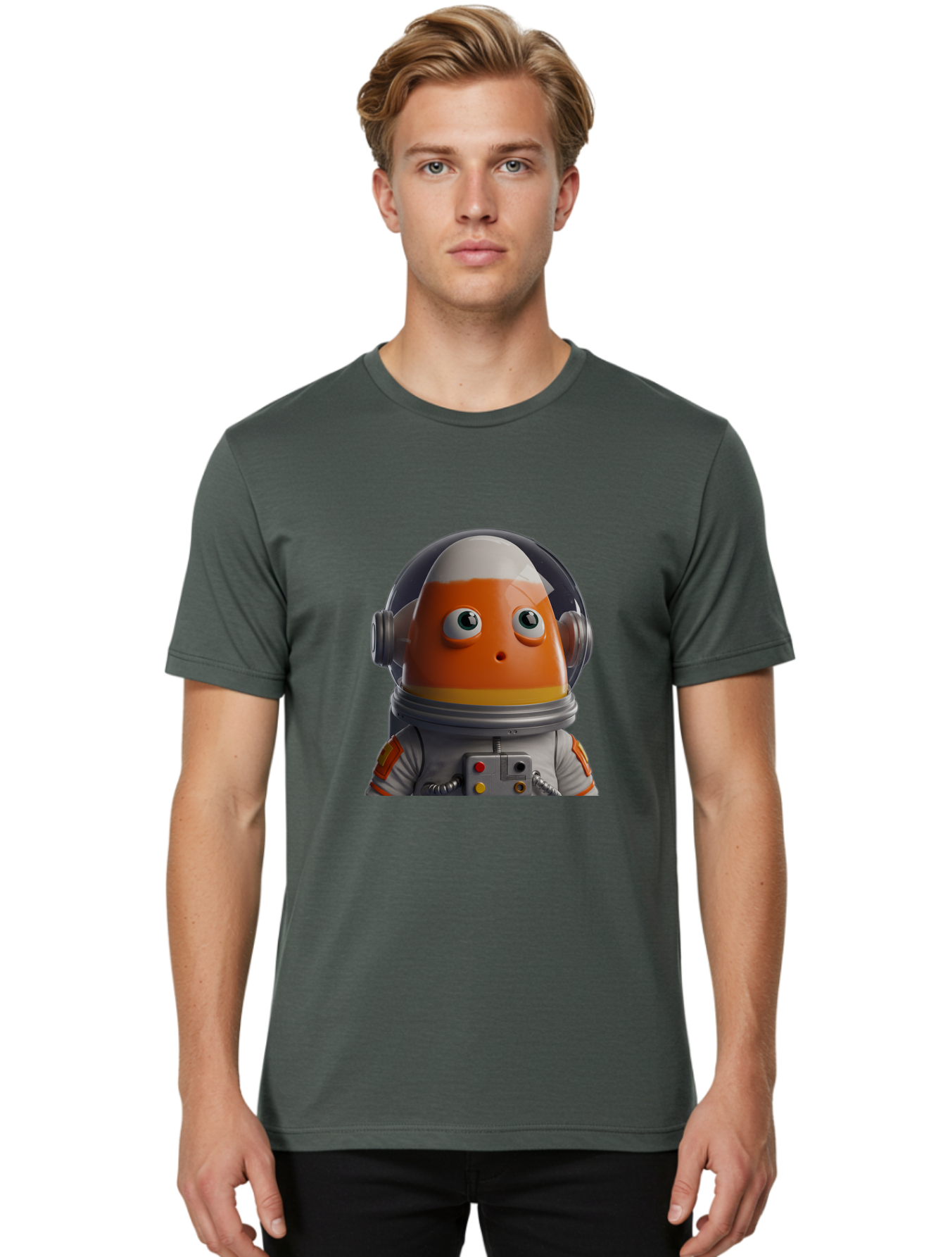 Astronaut-Fish Men'S Graphic Tee, 100% Cotton, Comfortable Casual Summer Wear, Machine Washable, Futuristic Astronaut, Candy-Themed Space Suit, Orange And White Colors, Cartoon-Style Character, Space Exploration, Sci-Fi Elements, Bac589