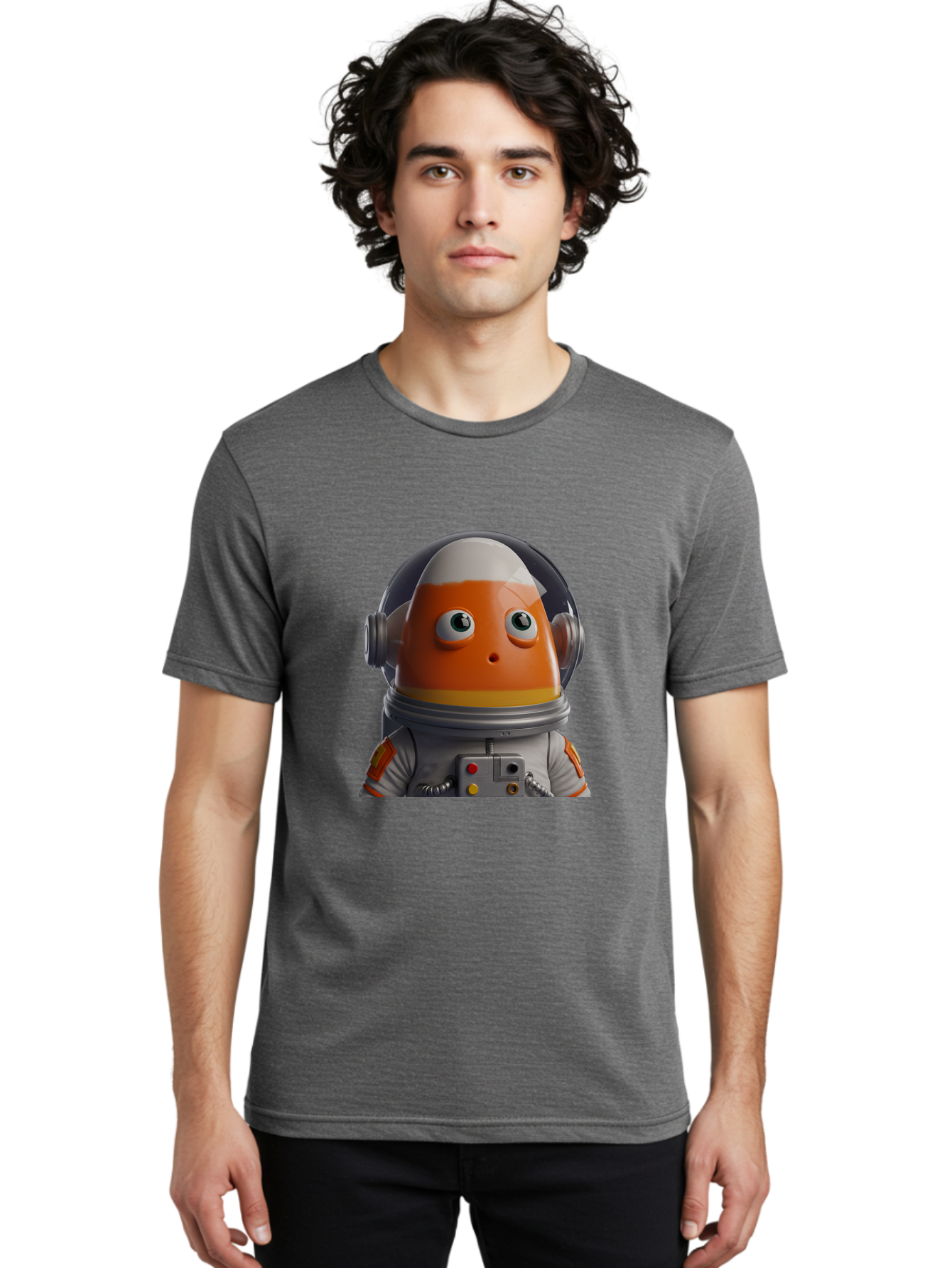 Astronaut-Fish Men'S Graphic Tee, 100% Cotton, Comfortable Casual Summer Wear, Machine Washable, Futuristic Astronaut, Candy-Themed Space Suit, Orange And White Colors, Cartoon-Style Character, Space Exploration, Sci-Fi Elements, Bac589