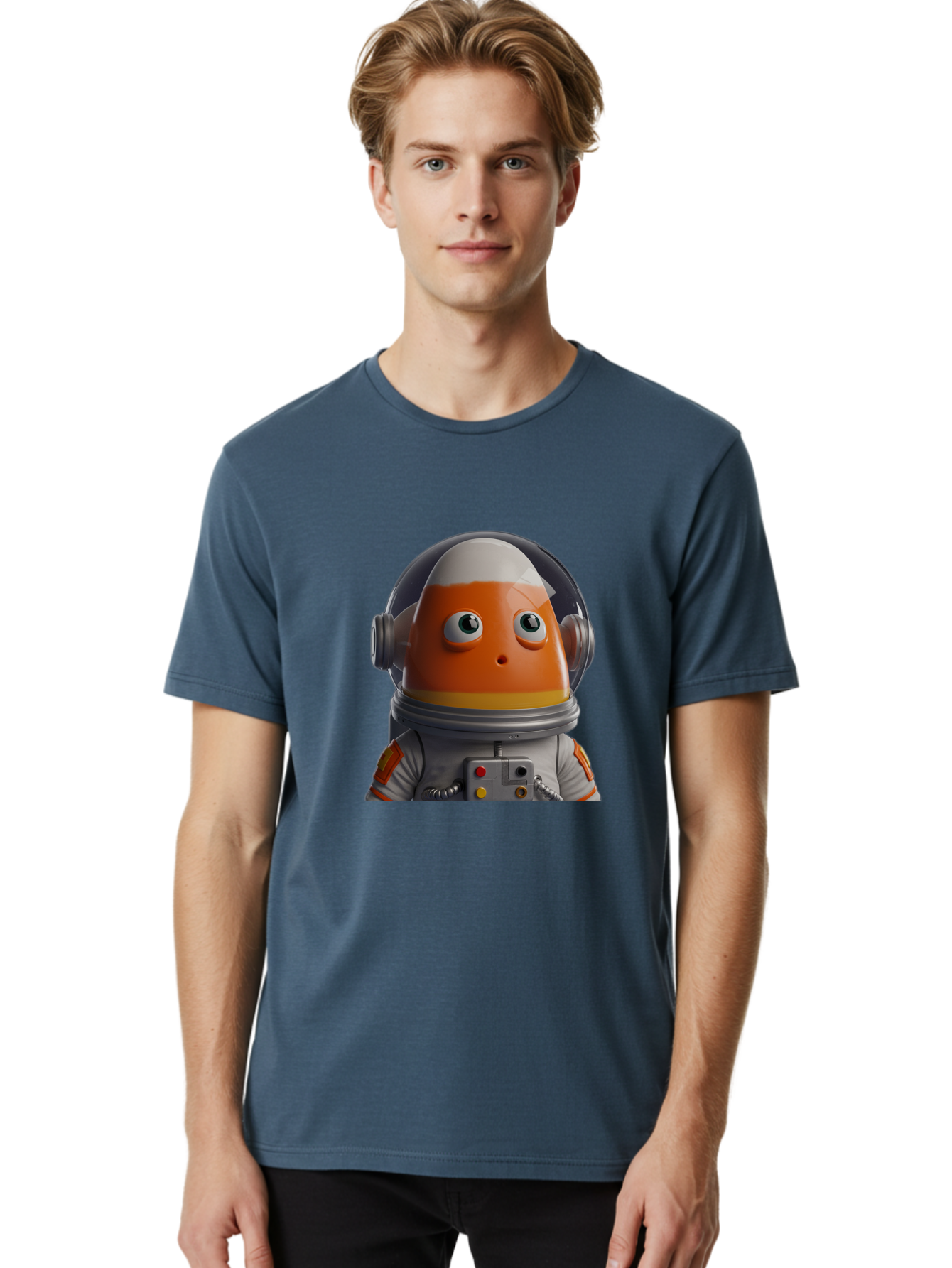 Astronaut-Fish Men'S Graphic Tee, 100% Cotton, Comfortable Casual Summer Wear, Machine Washable, Futuristic Astronaut, Candy-Themed Space Suit, Orange And White Colors, Cartoon-Style Character, Space Exploration, Sci-Fi Elements, Bac589