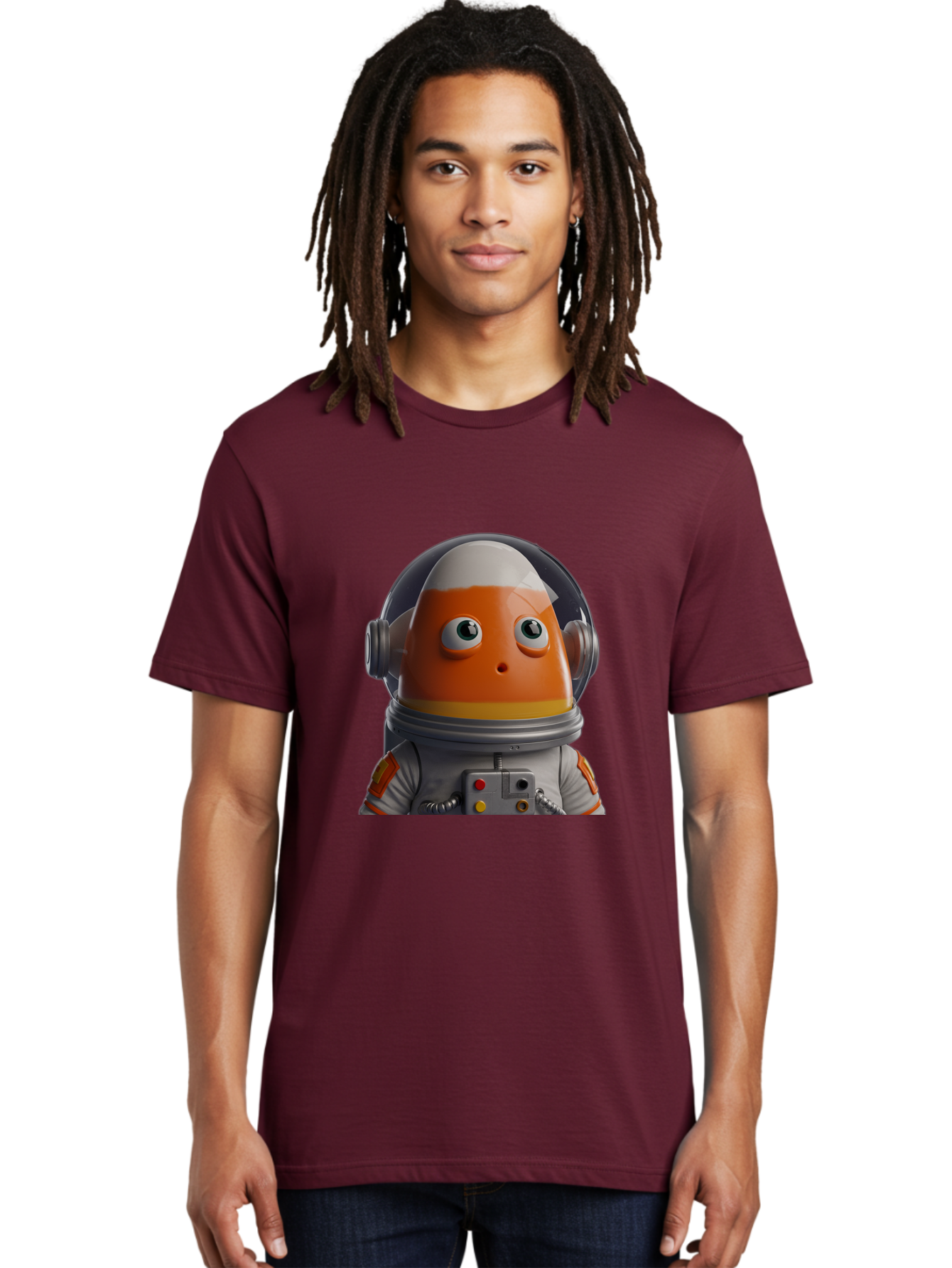 Astronaut-Fish Men'S Graphic Tee, 100% Cotton, Comfortable Casual Summer Wear, Machine Washable, Futuristic Astronaut, Candy-Themed Space Suit, Orange And White Colors, Cartoon-Style Character, Space Exploration, Sci-Fi Elements, Bac589