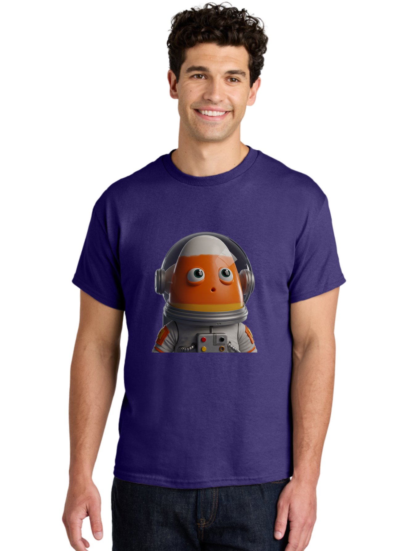 Astronaut-Fish Men'S Graphic Tee, 100% Cotton, Comfortable Casual Summer Wear, Machine Washable, Futuristic Astronaut, Candy-Themed Space Suit, Orange And White Colors, Cartoon-Style Character, Space Exploration, Sci-Fi Elements, Bac589