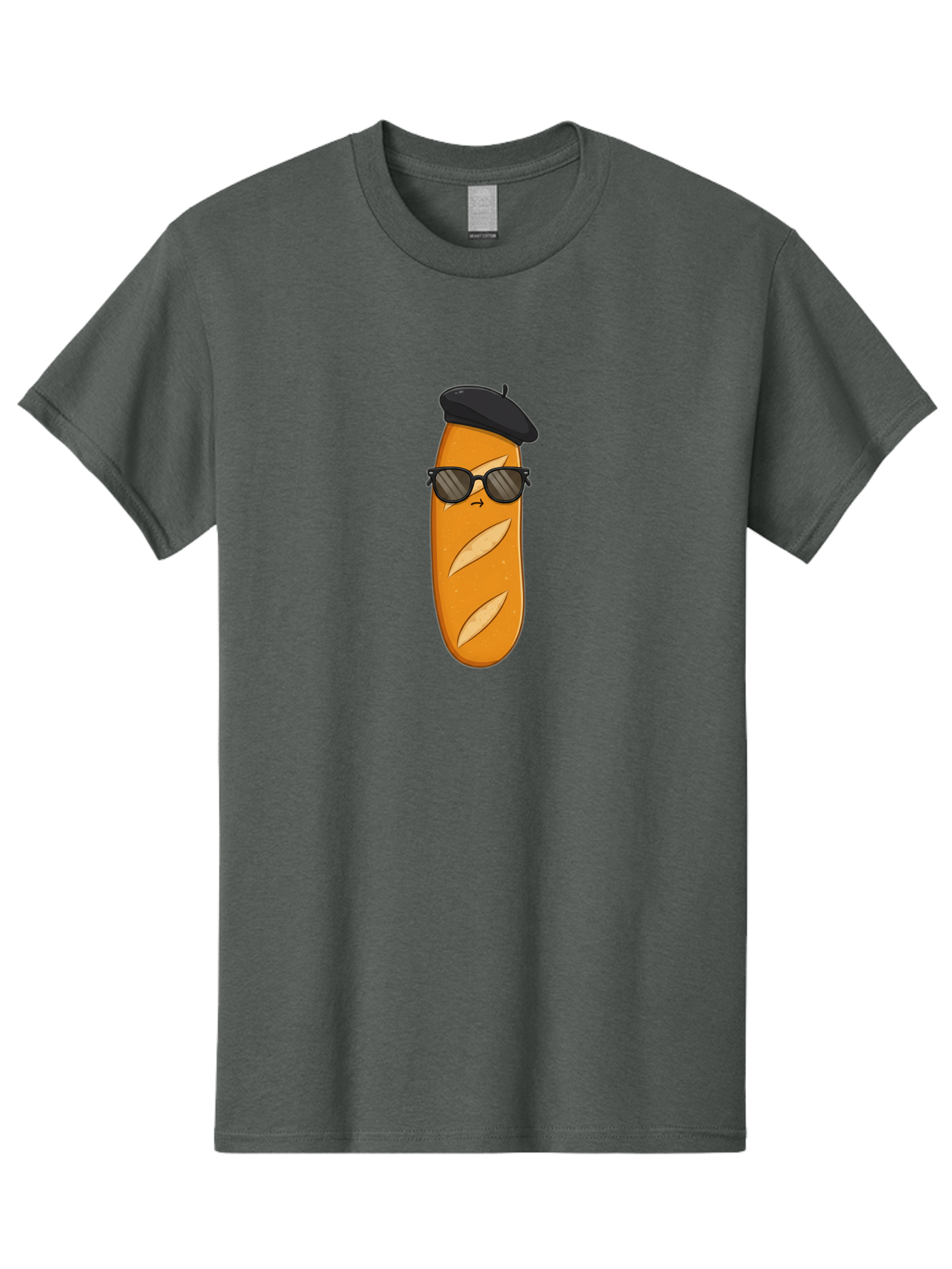 Baguette-Character-1 Men'S Graphic Tee, 100% Cotton, Comfortable Casual Summer Wear, Machine Washable, Cartoon Baguette, Sunglasses, Beret, French Bread, Cute Character, Funny Meme, Cartoon Style, Bread Character, Quirky Design, Bac590