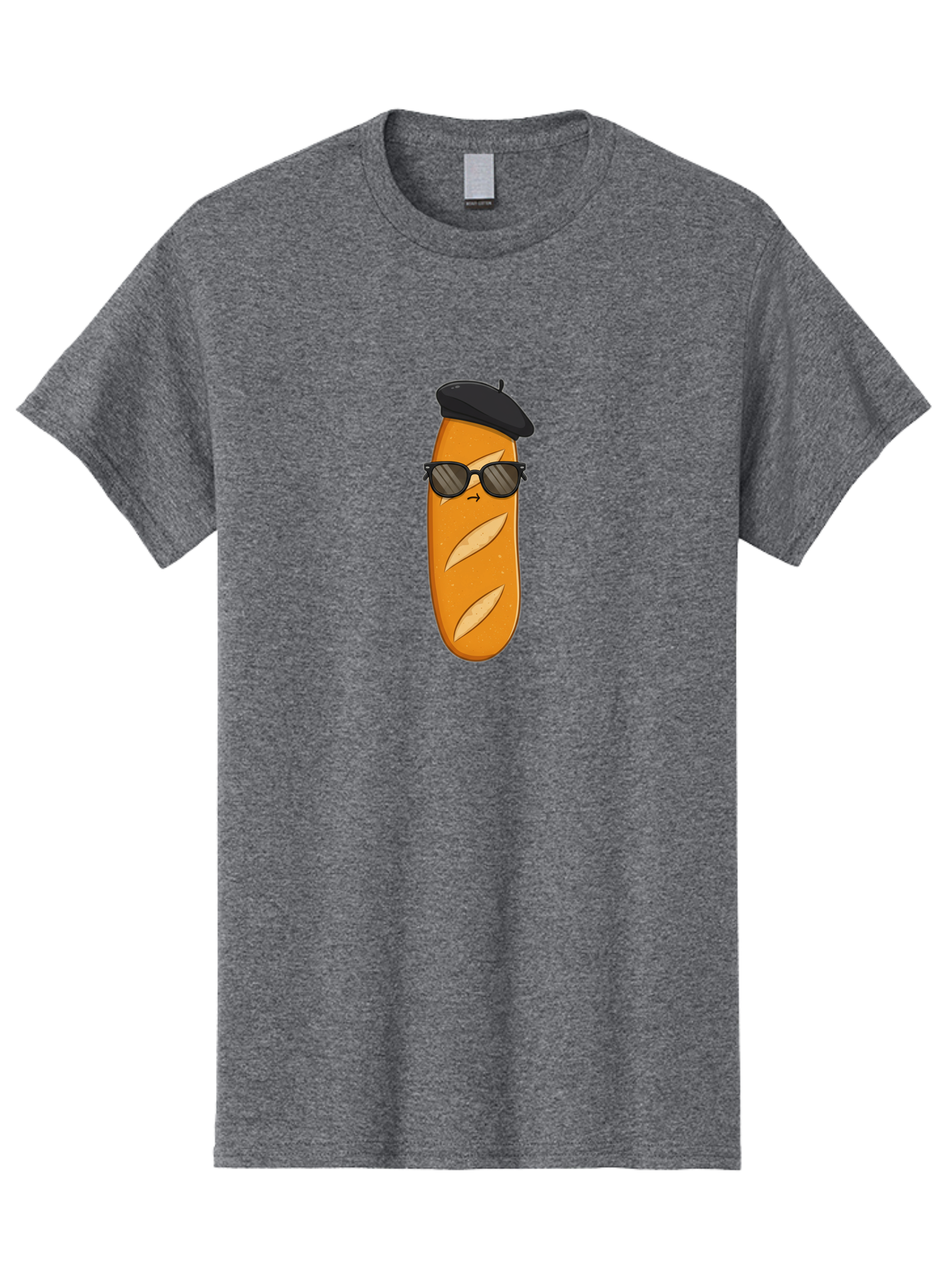 Baguette-Character-1 Men'S Graphic Tee, 100% Cotton, Comfortable Casual Summer Wear, Machine Washable, Cartoon Baguette, Sunglasses, Beret, French Bread, Cute Character, Funny Meme, Cartoon Style, Bread Character, Quirky Design, Bac590
