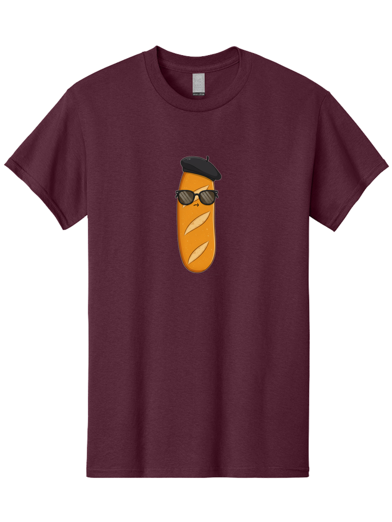 Baguette-Character-1 Men'S Graphic Tee, 100% Cotton, Comfortable Casual Summer Wear, Machine Washable, Cartoon Baguette, Sunglasses, Beret, French Bread, Cute Character, Funny Meme, Cartoon Style, Bread Character, Quirky Design, Bac590