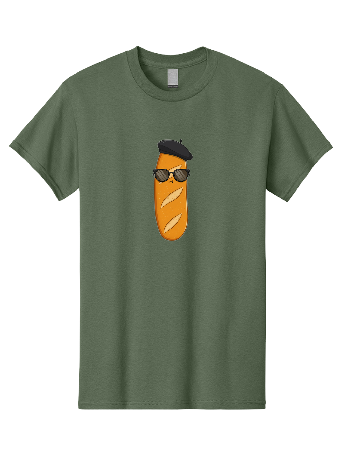Baguette-Character-1 Men'S Graphic Tee, 100% Cotton, Comfortable Casual Summer Wear, Machine Washable, Cartoon Baguette, Sunglasses, Beret, French Bread, Cute Character, Funny Meme, Cartoon Style, Bread Character, Quirky Design, Bac590