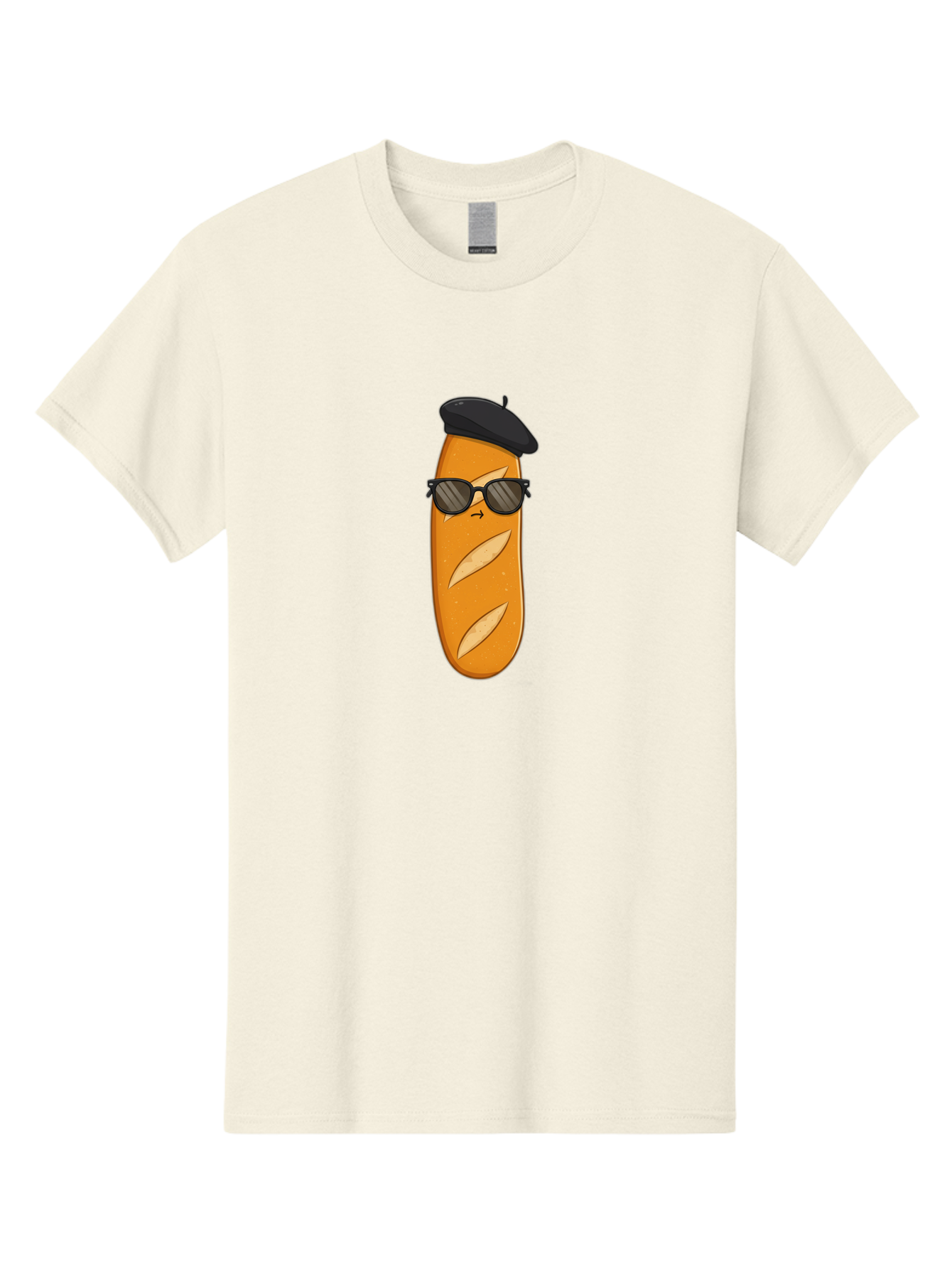 Baguette-Character-1 Men'S Graphic Tee, 100% Cotton, Comfortable Casual Summer Wear, Machine Washable, Cartoon Baguette, Sunglasses, Beret, French Bread, Cute Character, Funny Meme, Cartoon Style, Bread Character, Quirky Design, Bac590