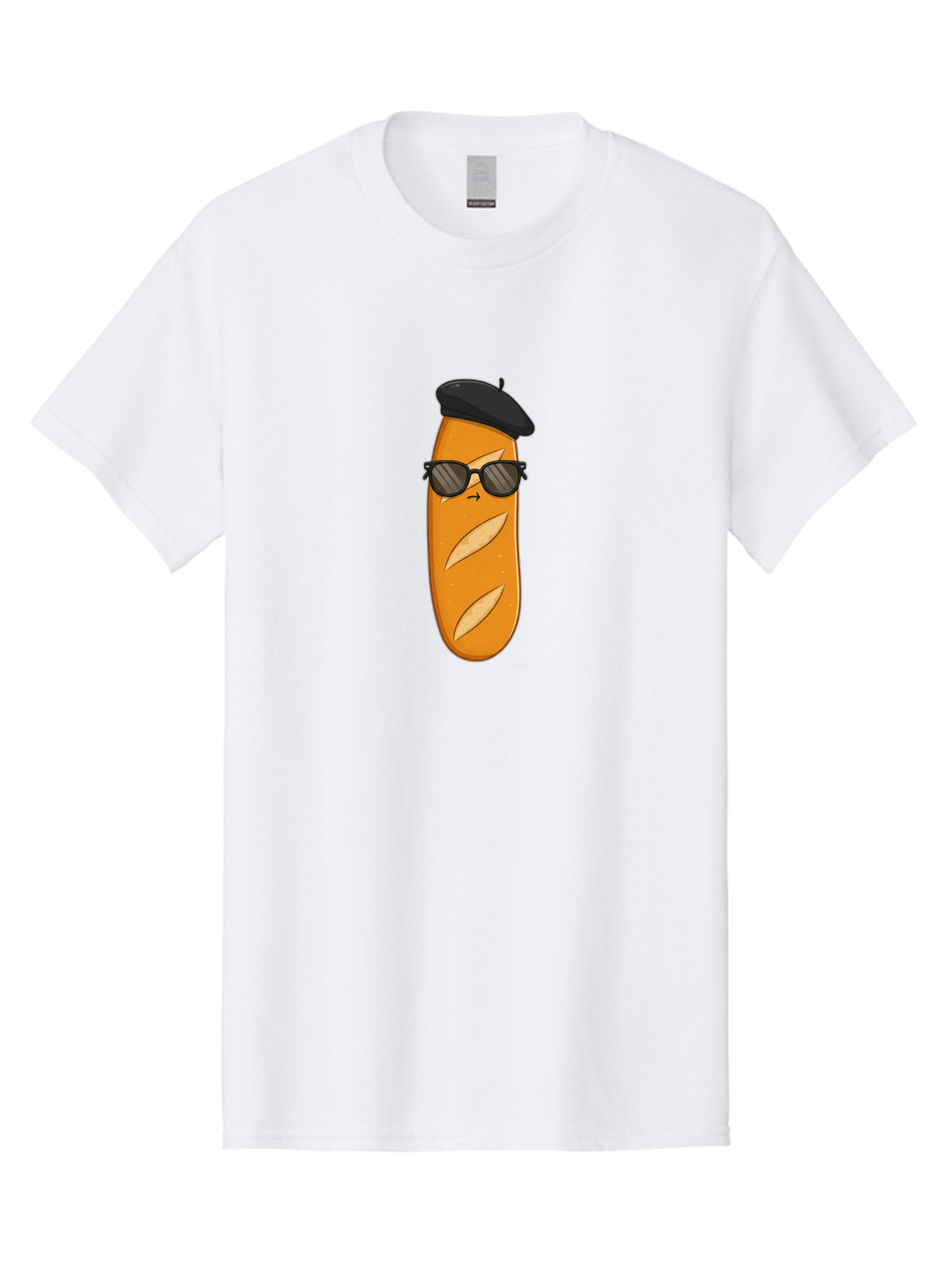 Baguette-Character-1 Men'S Graphic Tee, 100% Cotton, Comfortable Casual Summer Wear, Machine Washable, Cartoon Baguette, Sunglasses, Beret, French Bread, Cute Character, Funny Meme, Cartoon Style, Bread Character, Quirky Design, Bac590