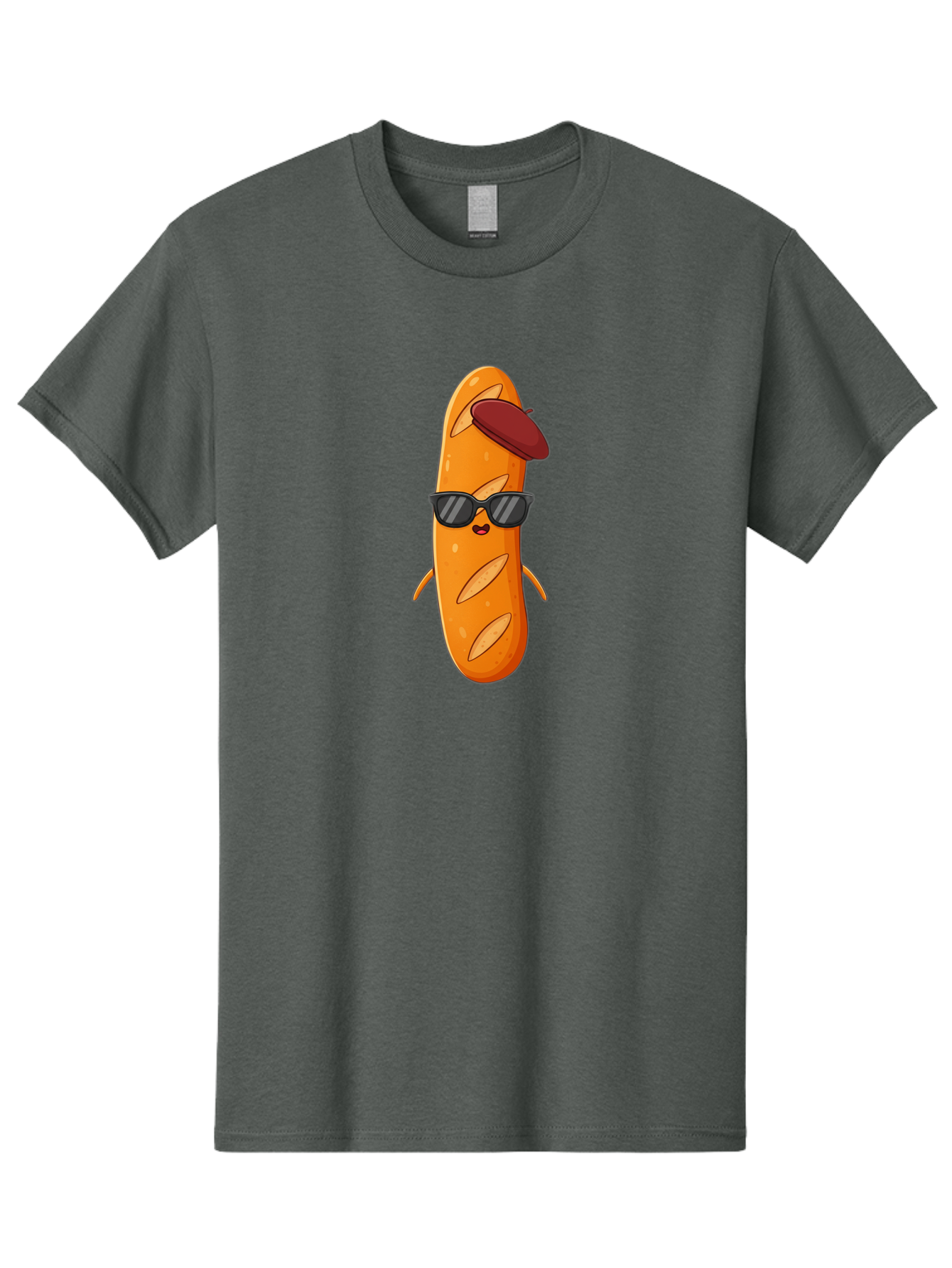 Baguette-Character Men'S Graphic Tee, 100% Cotton, Comfortable Casual Summer Wear, Machine Washable, Cartoon Baguette, Anthropomorphic Bread, Sunglasses, Beret, Cute Character, Funny Mascot, Quirky Illustration, Kawaii Food, Humorous Design, Bac591