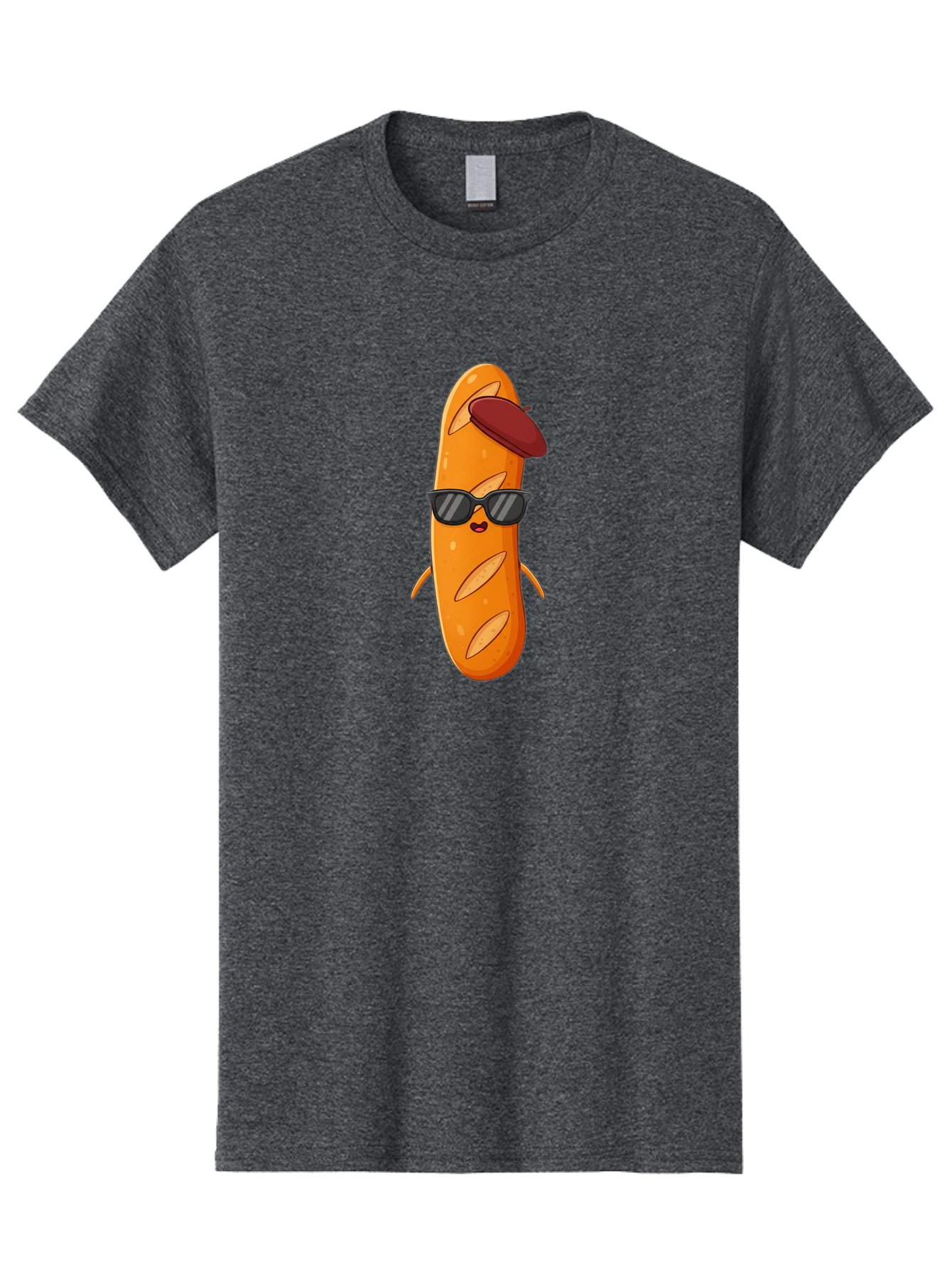 Baguette-Character Men'S Graphic Tee, 100% Cotton, Comfortable Casual Summer Wear, Machine Washable, Cartoon Baguette, Anthropomorphic Bread, Sunglasses, Beret, Cute Character, Funny Mascot, Quirky Illustration, Kawaii Food, Humorous Design, Bac591