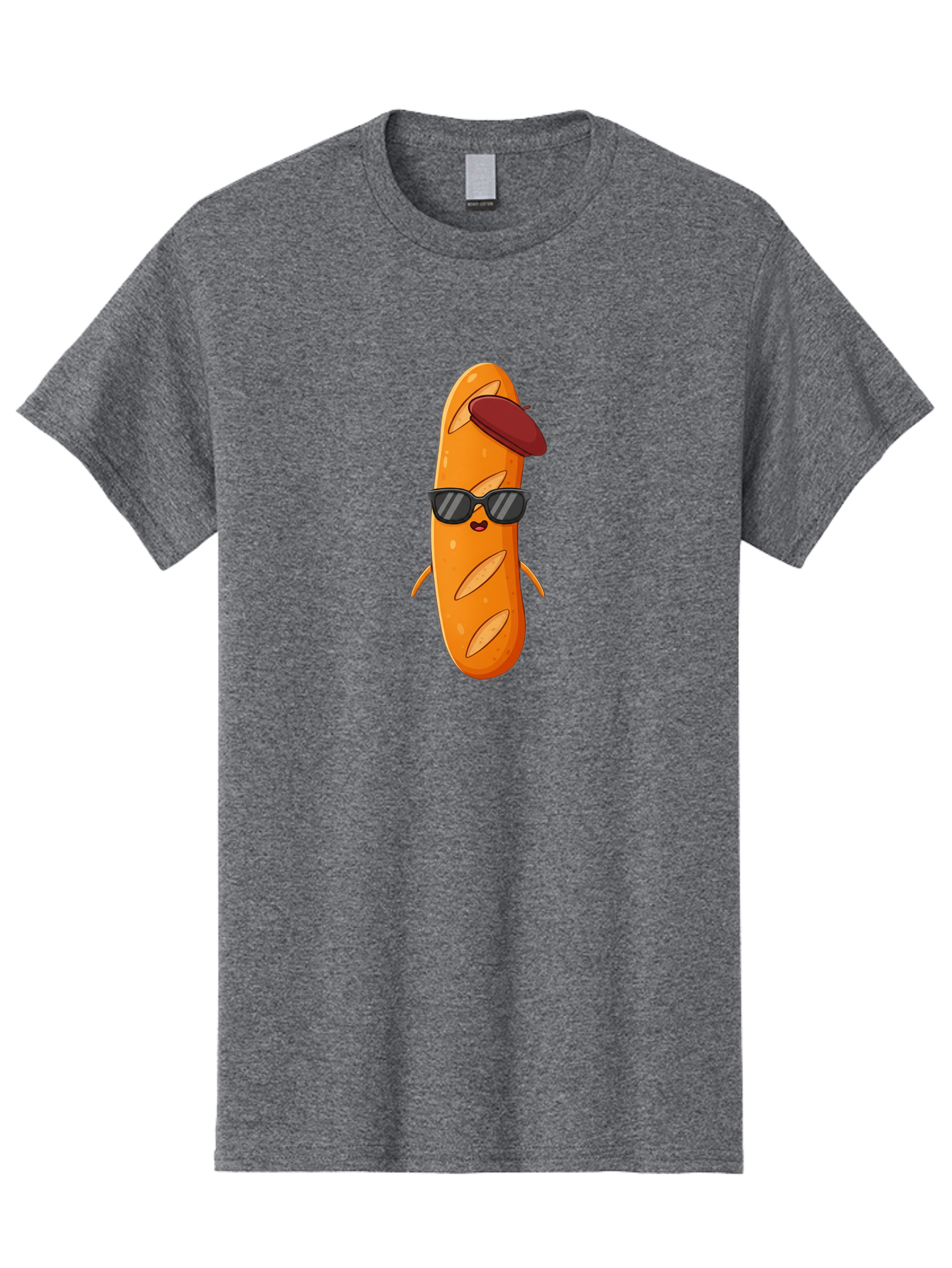 Baguette-Character Men'S Graphic Tee, 100% Cotton, Comfortable Casual Summer Wear, Machine Washable, Cartoon Baguette, Anthropomorphic Bread, Sunglasses, Beret, Cute Character, Funny Mascot, Quirky Illustration, Kawaii Food, Humorous Design, Bac591
