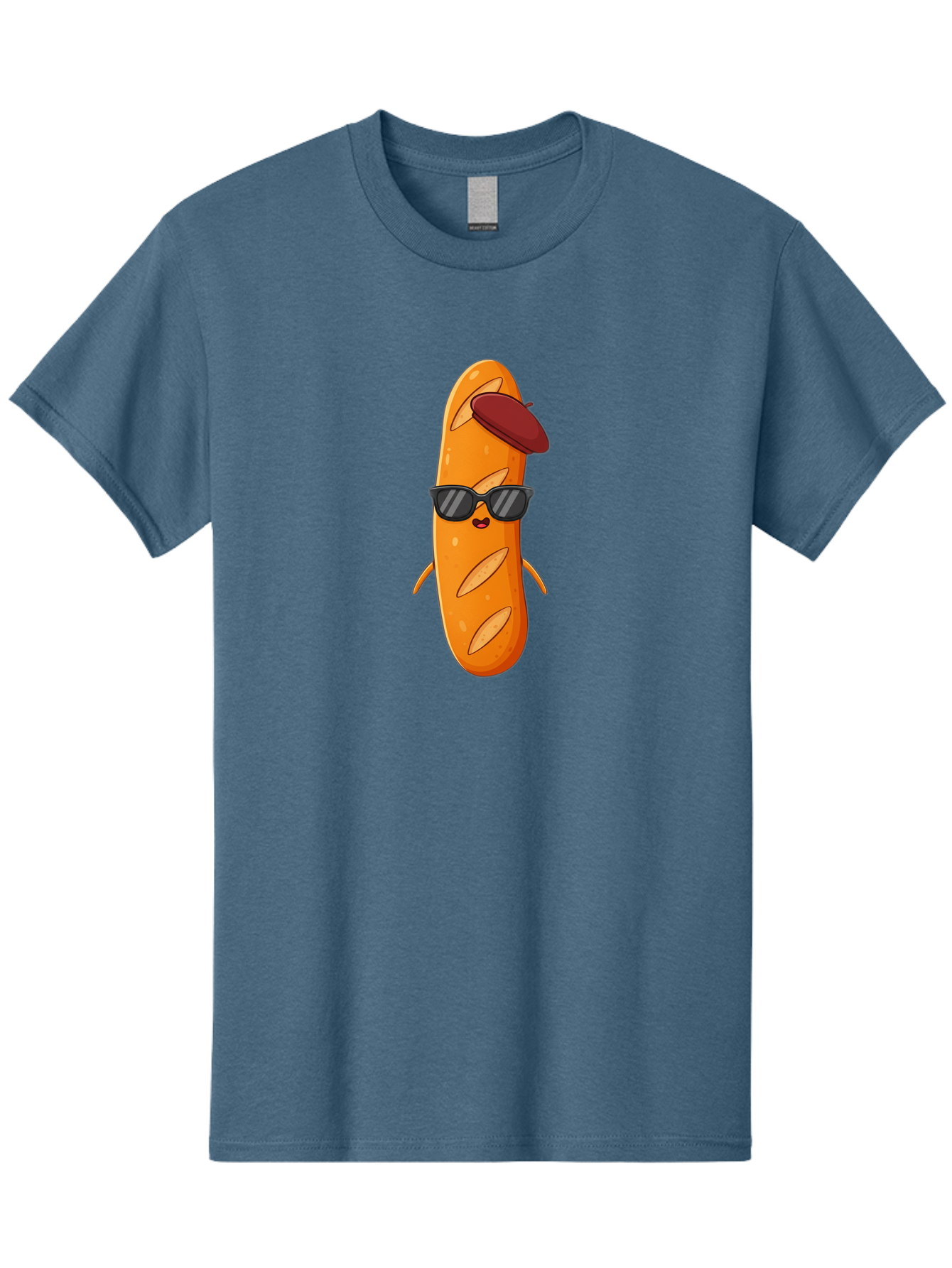 Baguette-Character Men'S Graphic Tee, 100% Cotton, Comfortable Casual Summer Wear, Machine Washable, Cartoon Baguette, Anthropomorphic Bread, Sunglasses, Beret, Cute Character, Funny Mascot, Quirky Illustration, Kawaii Food, Humorous Design, Bac591
