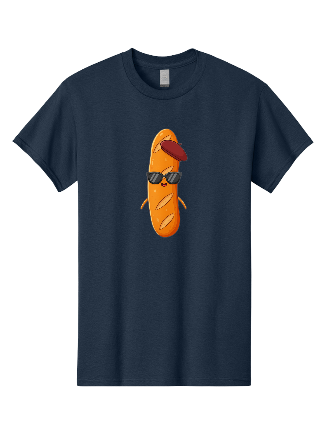 Baguette-Character Men'S Graphic Tee, 100% Cotton, Comfortable Casual Summer Wear, Machine Washable, Cartoon Baguette, Anthropomorphic Bread, Sunglasses, Beret, Cute Character, Funny Mascot, Quirky Illustration, Kawaii Food, Humorous Design, Bac591