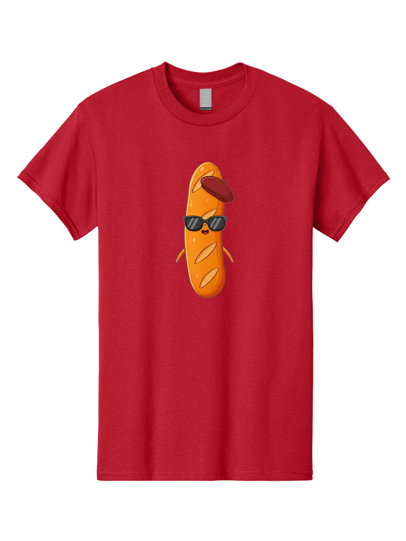 Baguette-Character Men'S Graphic Tee, 100% Cotton, Comfortable Casual Summer Wear, Machine Washable, Cartoon Baguette, Anthropomorphic Bread, Sunglasses, Beret, Cute Character, Funny Mascot, Quirky Illustration, Kawaii Food, Humorous Design, Bac591