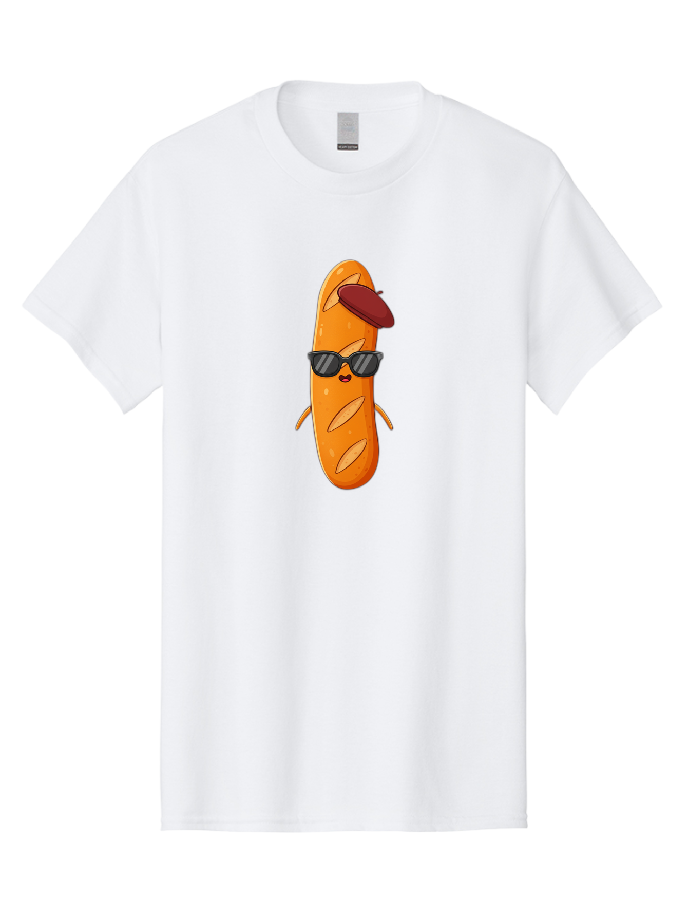 Baguette-Character Men'S Graphic Tee, 100% Cotton, Comfortable Casual Summer Wear, Machine Washable, Cartoon Baguette, Anthropomorphic Bread, Sunglasses, Beret, Cute Character, Funny Mascot, Quirky Illustration, Kawaii Food, Humorous Design, Bac591