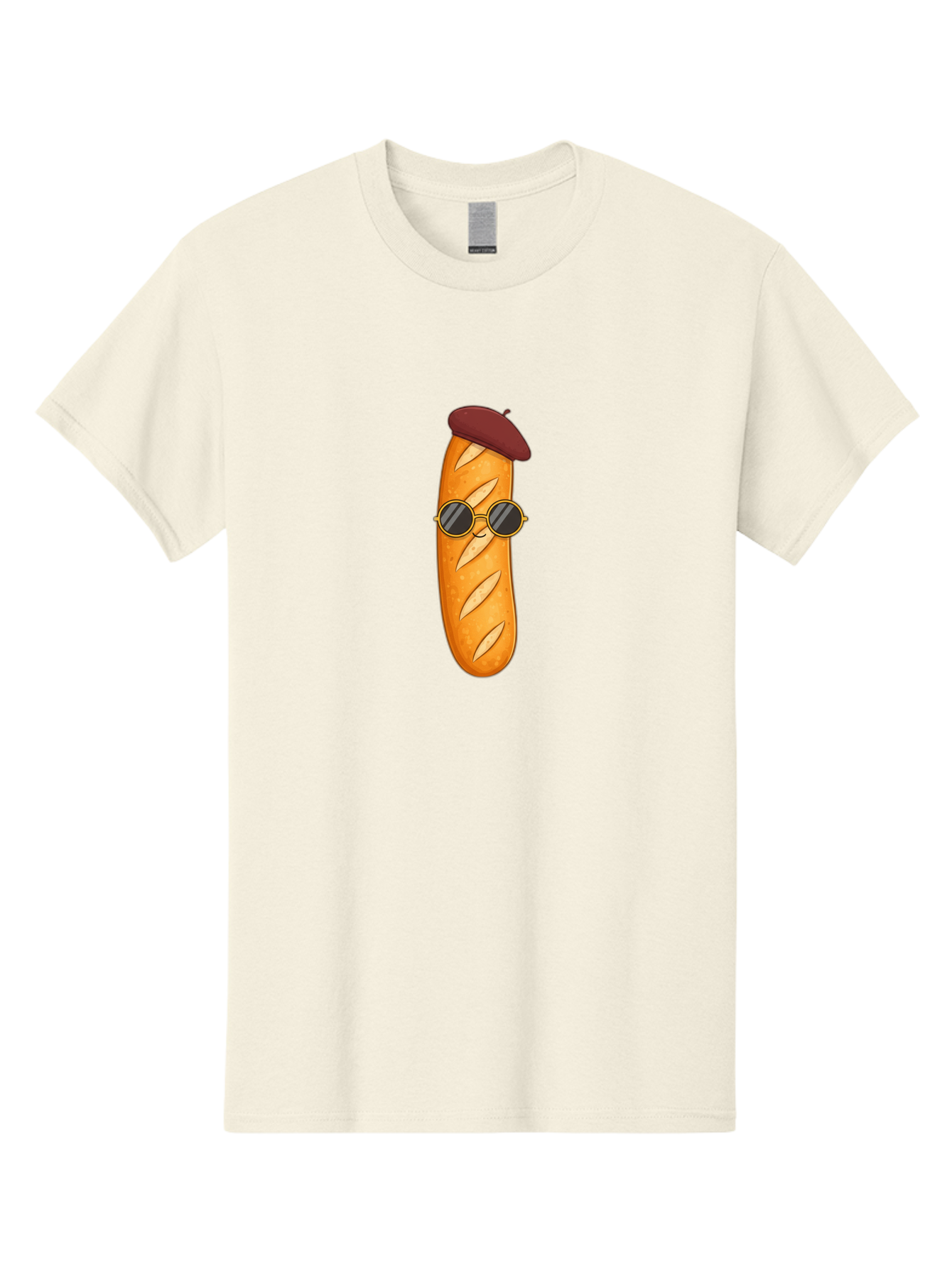 Baguette-With-Beret-And-Sunglasses Men'S Graphic Tee, 100% Cotton, Comfortable Casual Summer Wear, Machine Washable, Cartoon Baguette, French Bread, Beret Hat, Sunglasses, Cool Character, Funny Food, Whimsical Illustration, Playful Vibe, Bac592
