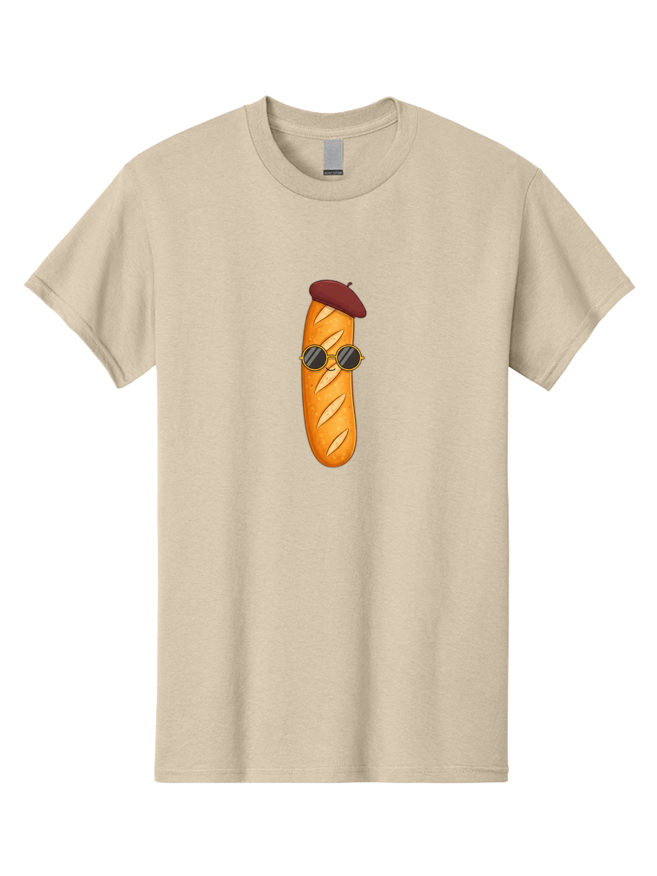 Baguette-With-Beret-And-Sunglasses Men'S Graphic Tee, 100% Cotton, Comfortable Casual Summer Wear, Machine Washable, Cartoon Baguette, French Bread, Beret Hat, Sunglasses, Cool Character, Funny Food, Whimsical Illustration, Playful Vibe, Bac592