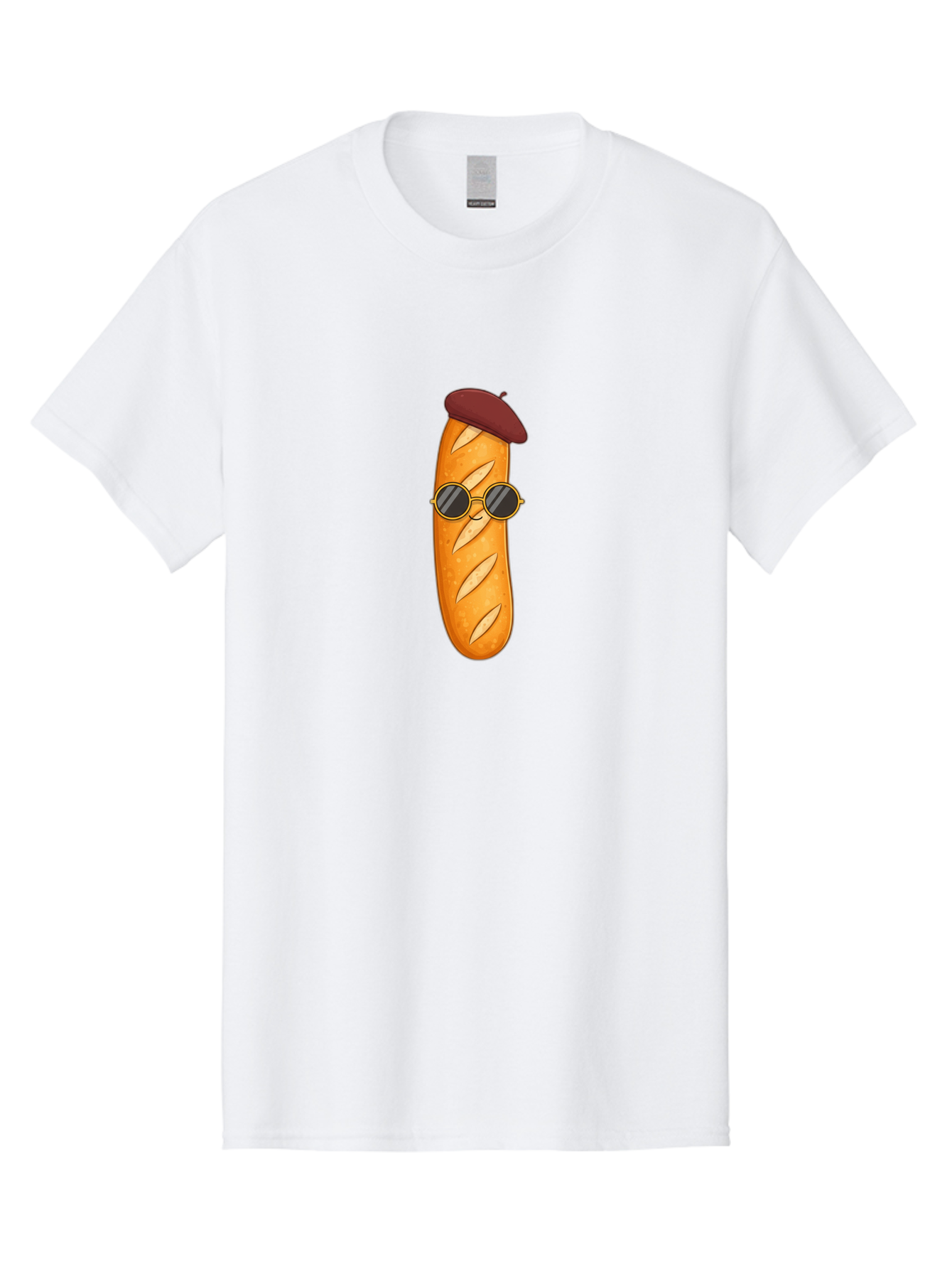 Baguette-With-Beret-And-Sunglasses Men'S Graphic Tee, 100% Cotton, Comfortable Casual Summer Wear, Machine Washable, Cartoon Baguette, French Bread, Beret Hat, Sunglasses, Cool Character, Funny Food, Whimsical Illustration, Playful Vibe, Bac592