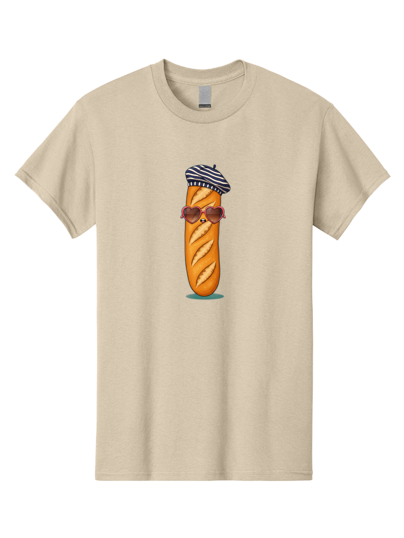 Baguette-With-Beret Men'S Graphic Tee, 100% Cotton, Comfortable Casual Summer Wear, Machine Washable, Cartoon Baguette, Heart-Shaped Sunglasses, Beret Hat, French Culture, Cute Character, Whimsical Illustration, Pink Shades, Bread Person, Bac593