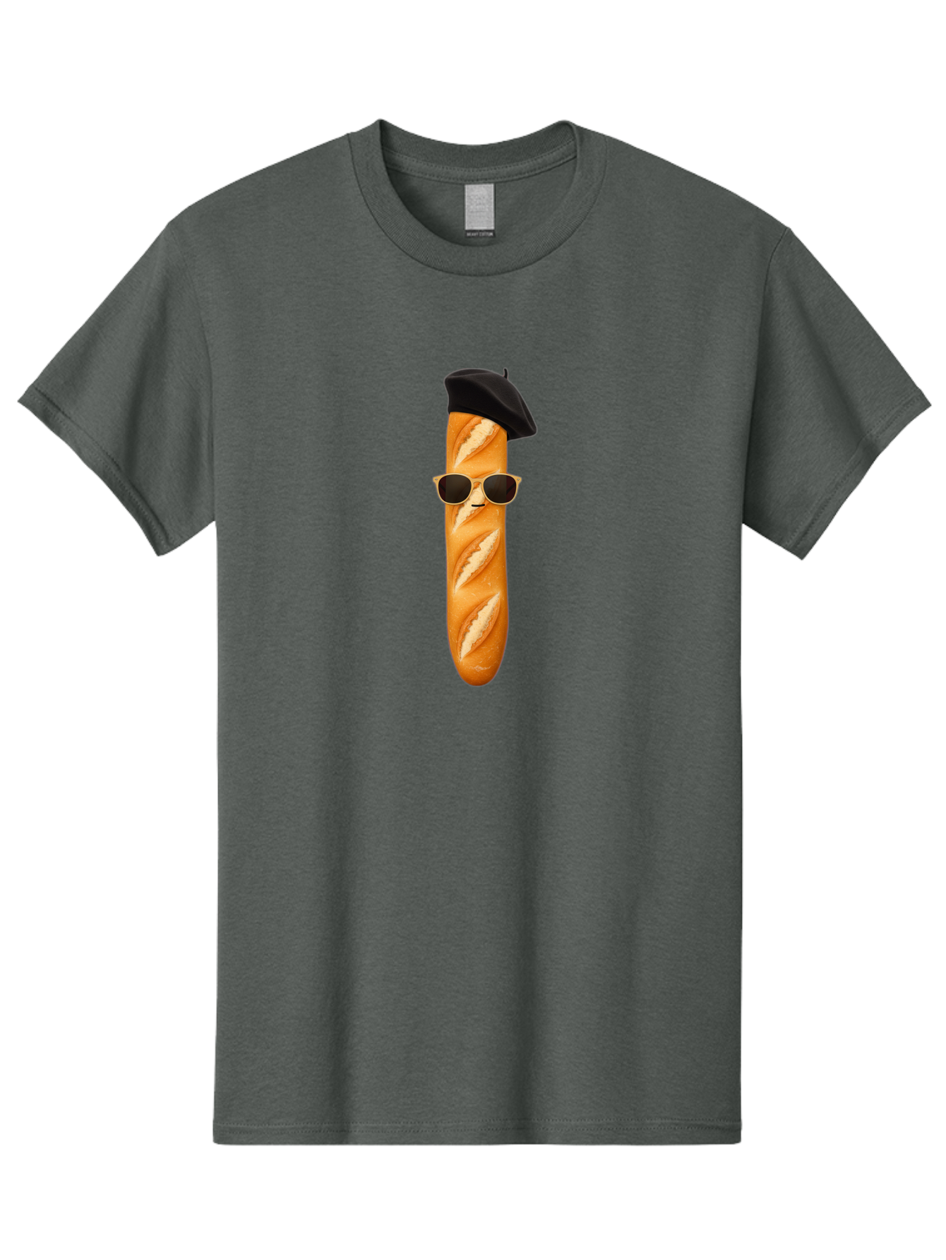 Baguette-With-Sunglasses-And-Beret-1 Men'S Graphic Tee, 100% Cotton, Comfortable Casual Summer Wear, Machine Washable, Baguette With Sunglasses, French Bread, Beret Hat, Cool Baguette, Cartoon Character, Funny Food, Charismatic Bread, Bac594