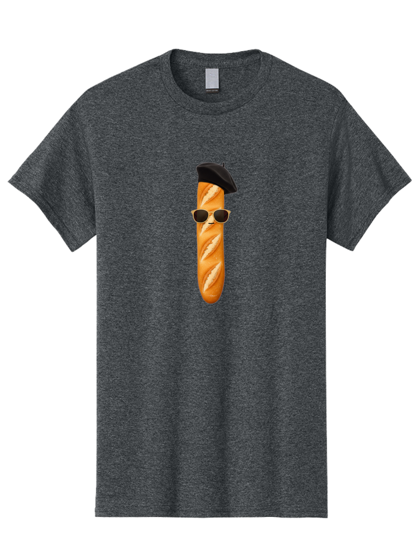 Baguette-With-Sunglasses-And-Beret-1 Men'S Graphic Tee, 100% Cotton, Comfortable Casual Summer Wear, Machine Washable, Baguette With Sunglasses, French Bread, Beret Hat, Cool Baguette, Cartoon Character, Funny Food, Charismatic Bread, Bac594