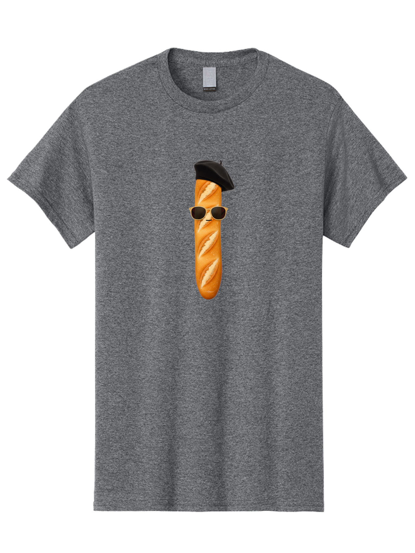 Baguette-With-Sunglasses-And-Beret-1 Men'S Graphic Tee, 100% Cotton, Comfortable Casual Summer Wear, Machine Washable, Baguette With Sunglasses, French Bread, Beret Hat, Cool Baguette, Cartoon Character, Funny Food, Charismatic Bread, Bac594