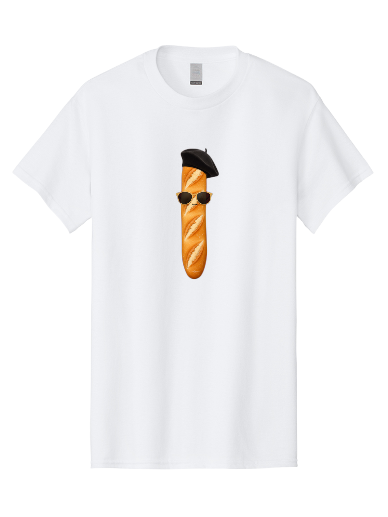 Baguette-With-Sunglasses-And-Beret-1 Men'S Graphic Tee, 100% Cotton, Comfortable Casual Summer Wear, Machine Washable, Baguette With Sunglasses, French Bread, Beret Hat, Cool Baguette, Cartoon Character, Funny Food, Charismatic Bread, Bac594