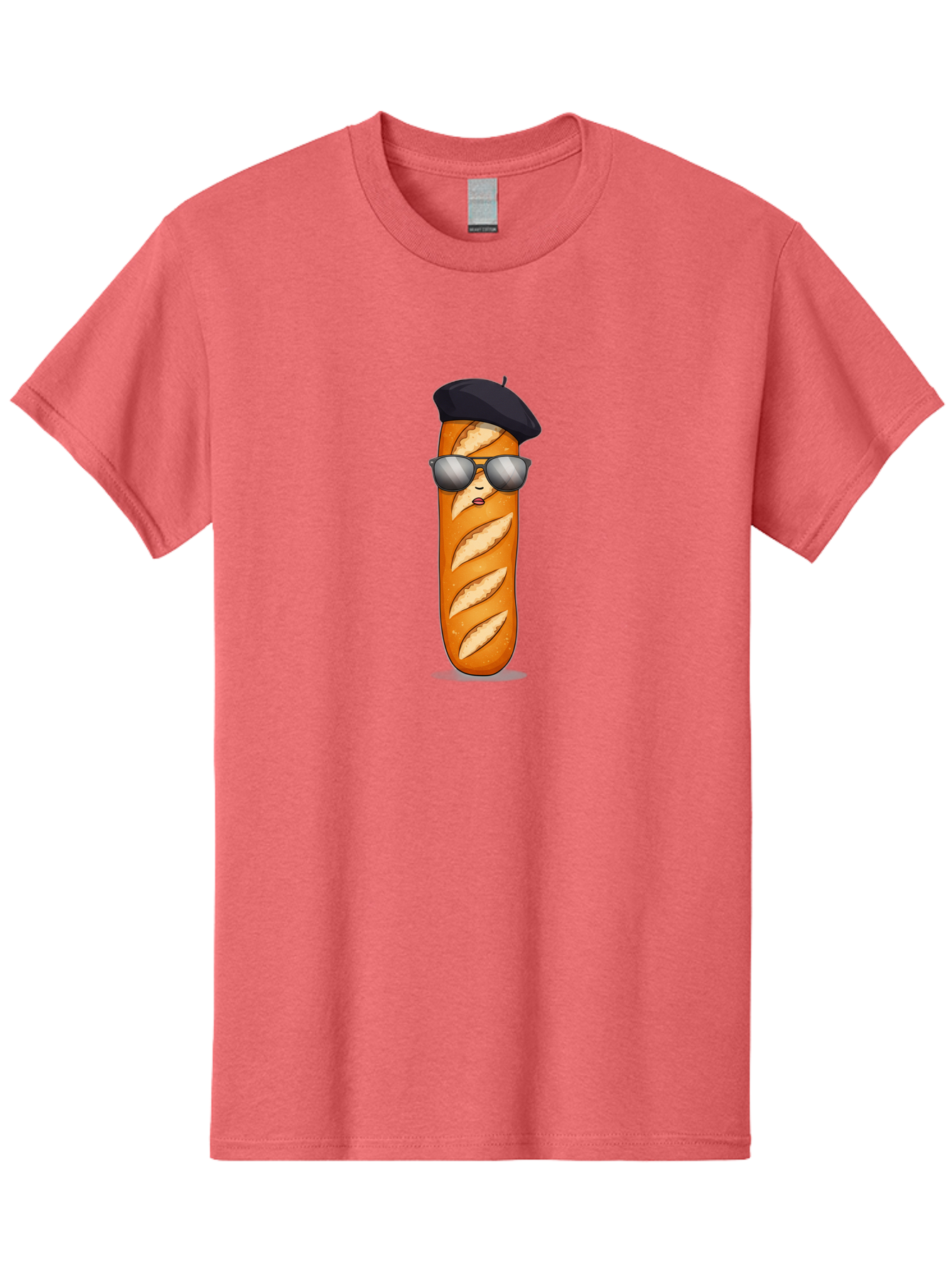 Baguette Men'S Graphic Tee, 100% Cotton, Comfortable Casual Summer Wear, Machine Washable, Cool Baguette, French Bread, Beret Hat, Trendy Sunglasses, Cartoon Character, Humorous Illustration, Funny Food Bac596