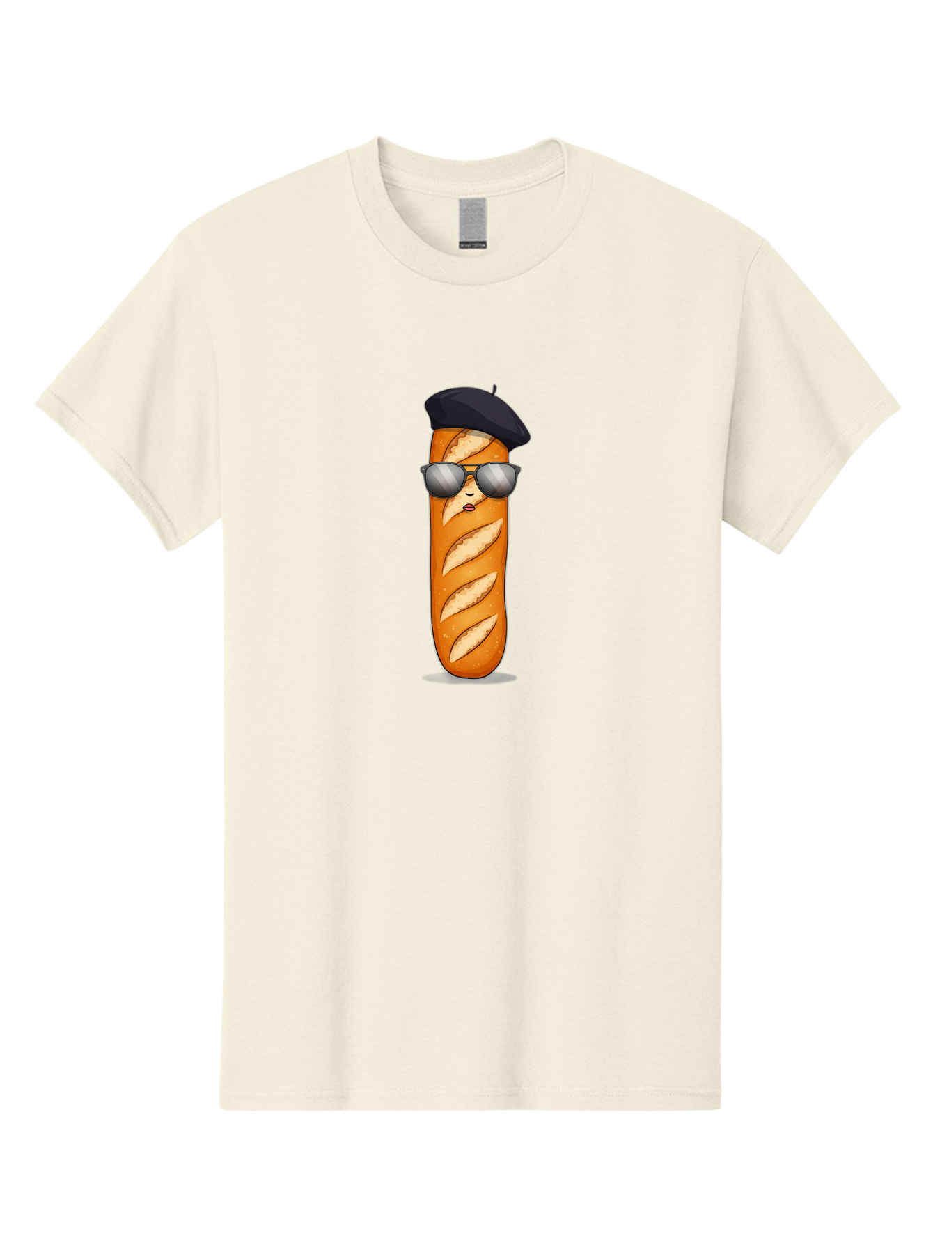 Baguette Men'S Graphic Tee, 100% Cotton, Comfortable Casual Summer Wear, Machine Washable, Cool Baguette, French Bread, Beret Hat, Trendy Sunglasses, Cartoon Character, Humorous Illustration, Funny Food Bac596