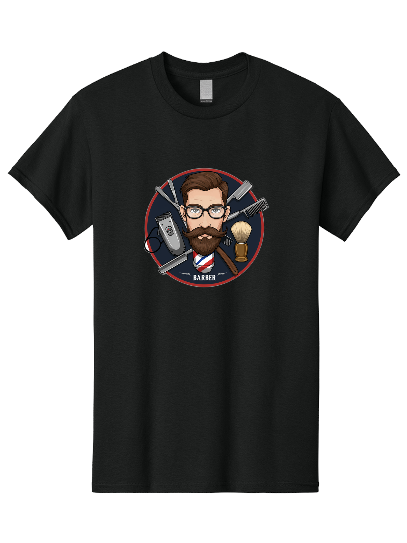 Barber-1 Men'S Graphic Tee, 100% Cotton, Comfortable Casual Summer Wear, Machine Washable, Barber Logo, Cartoon Barber, Grooming Tools, Hair Clippers, Straight Razor, Shaving Brush, Beard Care, Masculine Style, Vintage Barber Shop Bac598