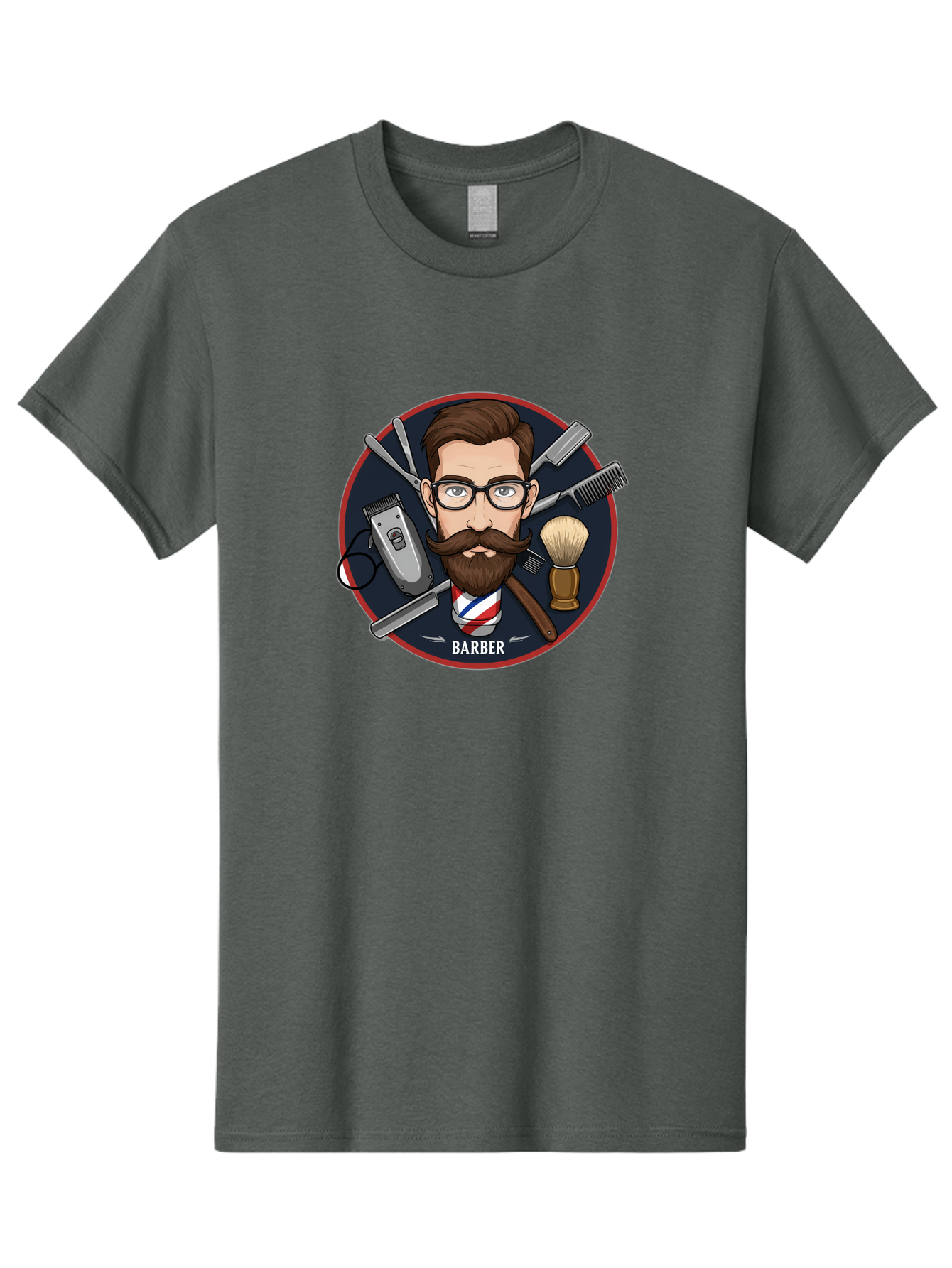 Barber-1 Men'S Graphic Tee, 100% Cotton, Comfortable Casual Summer Wear, Machine Washable, Barber Logo, Cartoon Barber, Grooming Tools, Hair Clippers, Straight Razor, Shaving Brush, Beard Care, Masculine Style, Vintage Barber Shop Bac598